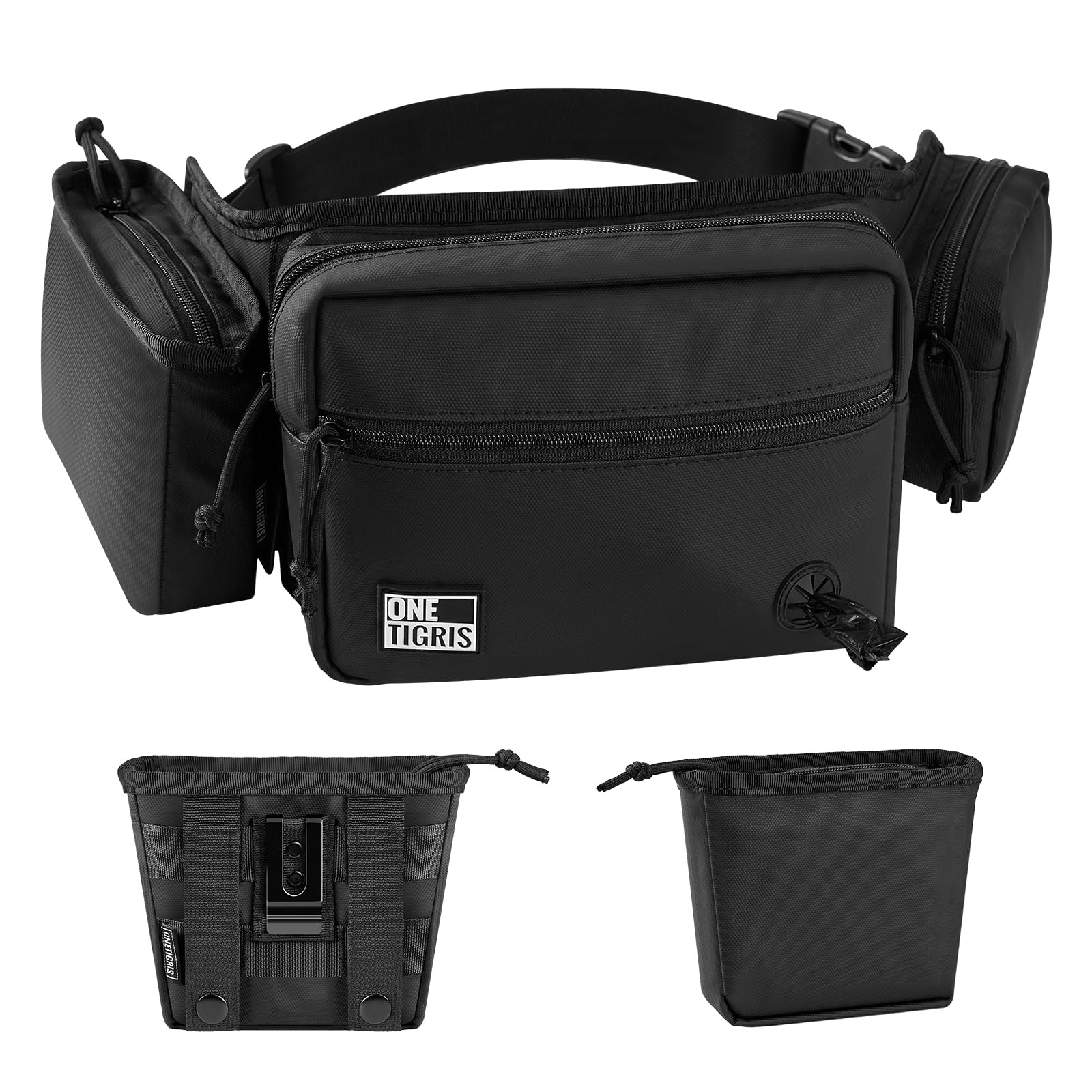 OneTigris Dog Treat Pouch for Training, Hands Free Dog Bag with Fanny Pack Waist Belt and Phone Holder, Portable, Waterproof, Ad