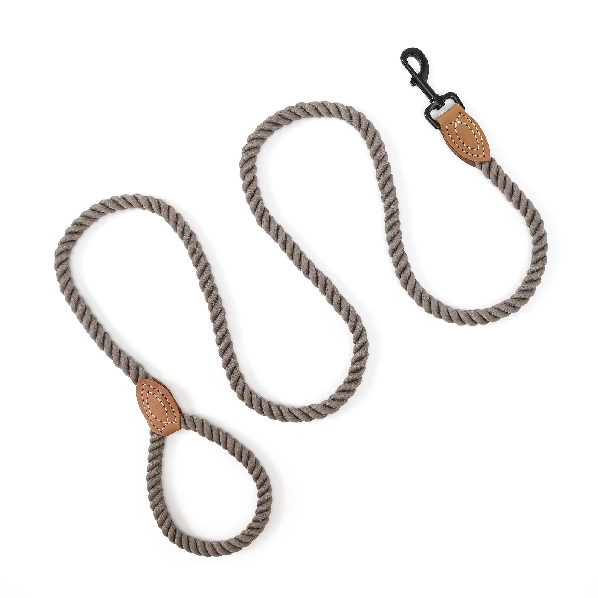 Mile High Life Dog Leash | Braided Cotton Rope Dog Leashes With Leather Tailor Tip | 4 Feet Dog Leash W Heavy Duty Metal Clasp | Wedding Dog Leash (Camel, 48 Inches)