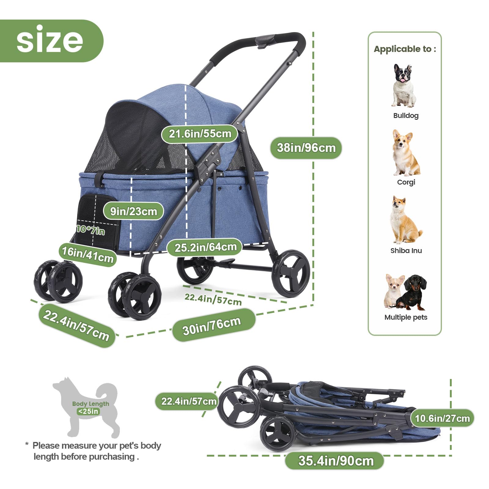 20% Larger Capacity, Dog Stroller for Large Dogs, Update pet Stroller for Medium Dogs Up to 20-66lbs, 4 Wheel All-Terrain with C