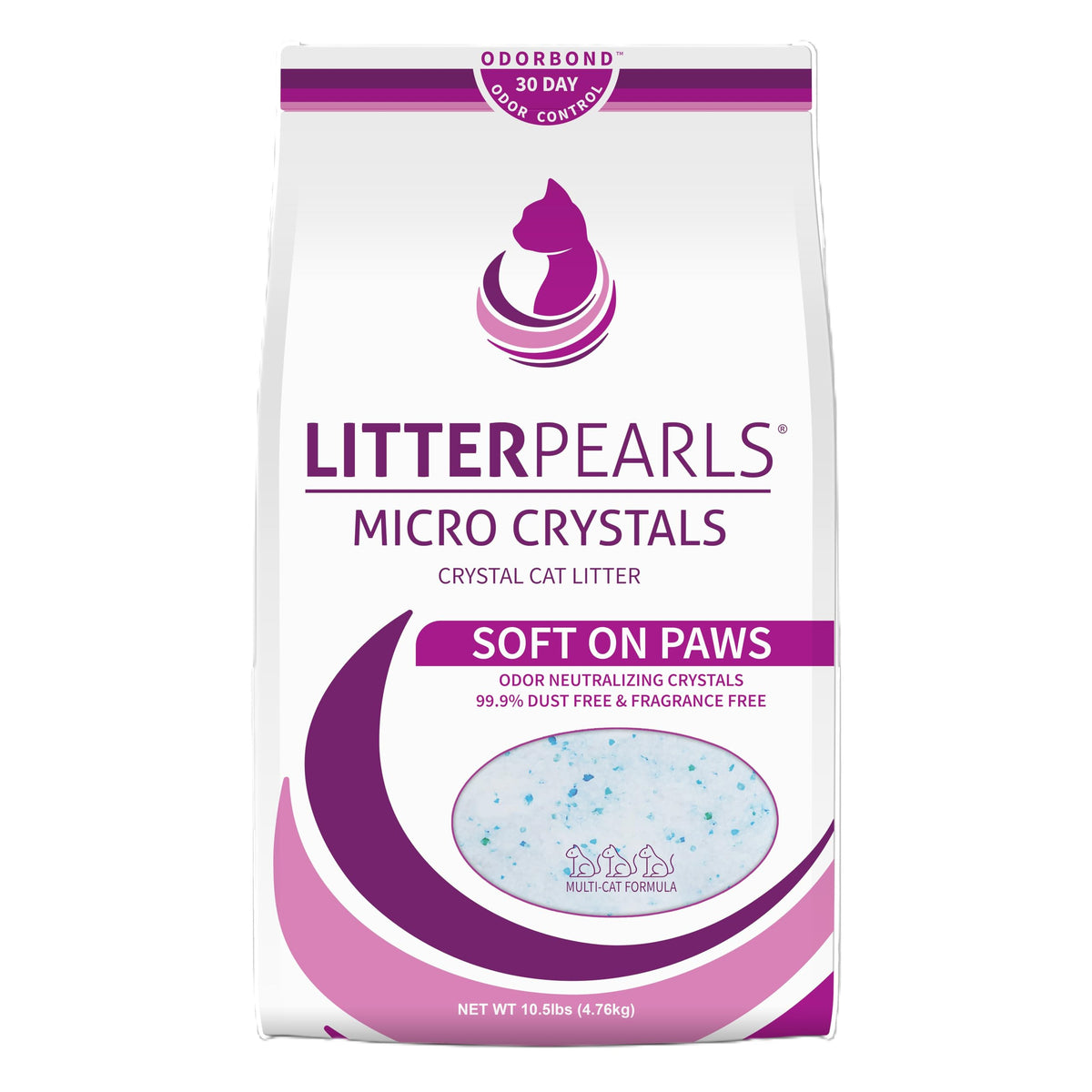 Litter Pearls Micro Crystals Unscented Non-Clumping Crystal Cat Litter With Odorbond, 10.5 Pounds