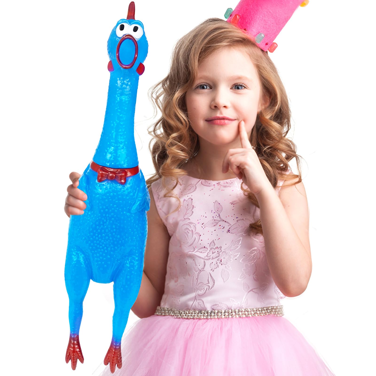 Xeehwb 22 Inch Crazy Huge Rubber Chicken,Blue Screaming Chicken Toys,Squeeze Squeaky Chicken Dog Toys,Rubber Chicken Noisemakers
