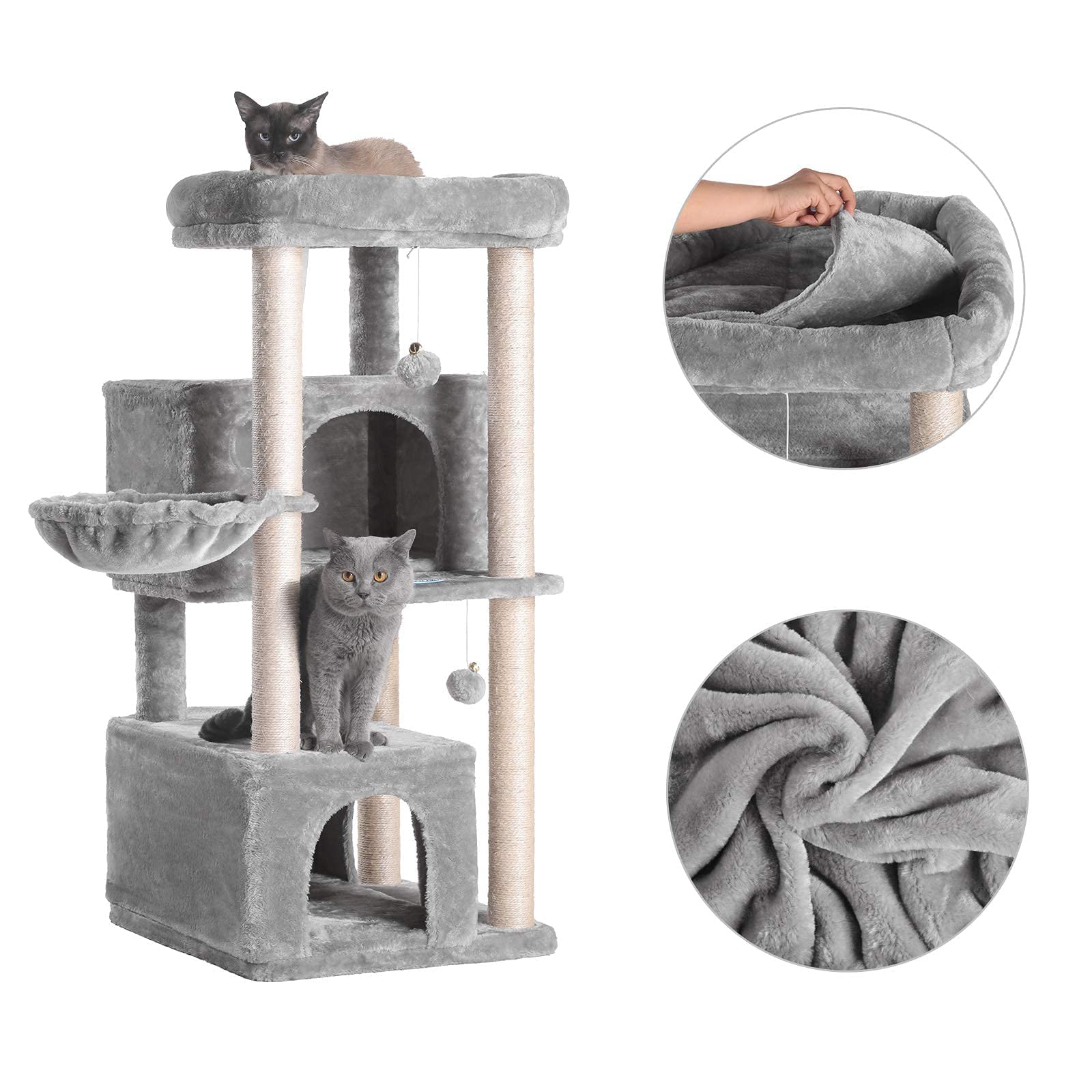 Hey-Brother Cat Tree,Multi-Level Cat Condo For Large Cat Tower Furniture With Sisal-Covered Scratching Posts, 2 Plush Condos, Big Plush Perches Mpj011W
