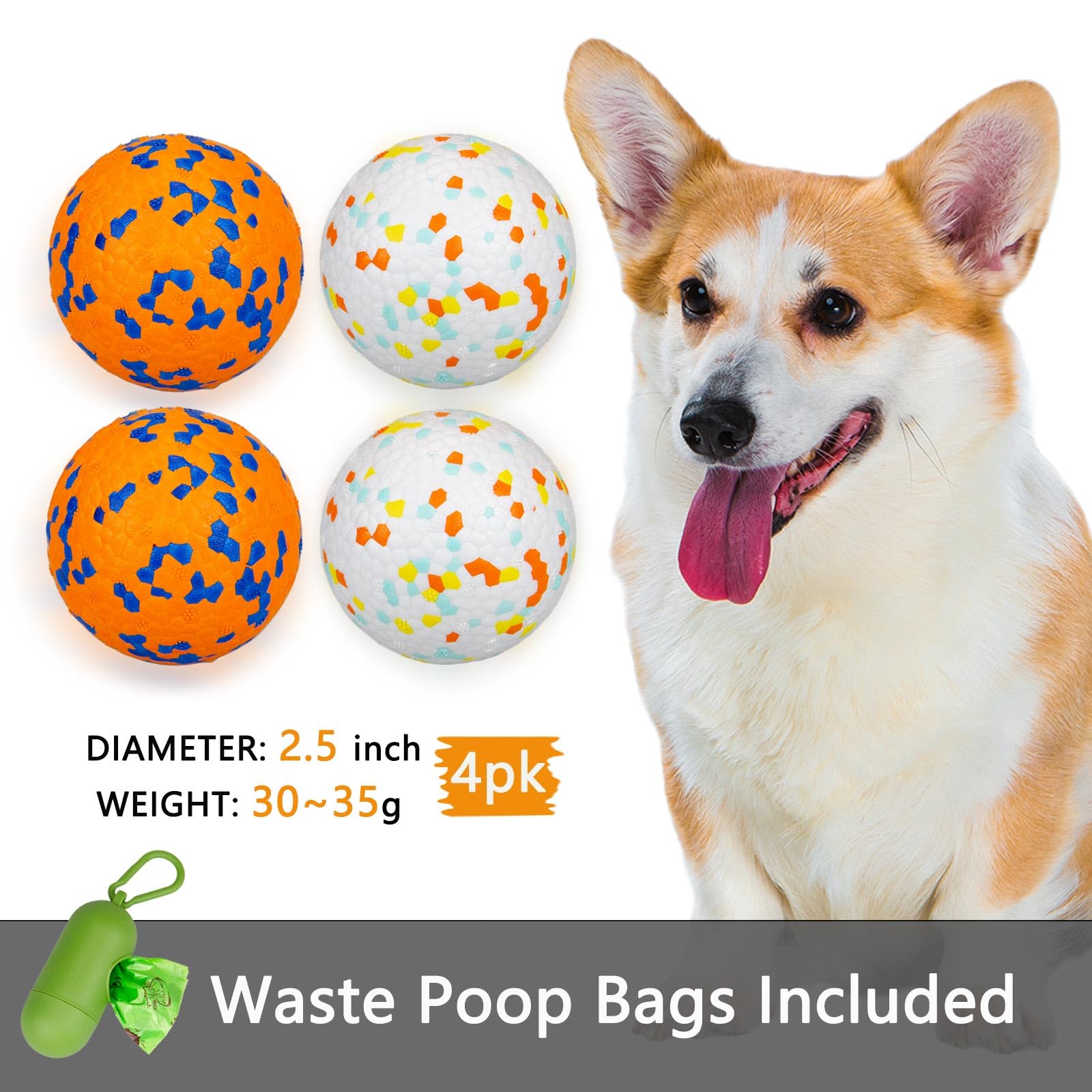 Poupua Dog Tennis Balls For Aggressive Chewers, Indestructible Dog Balls For Fetch Game, Durable Bouncy Lightweight Floating Toy