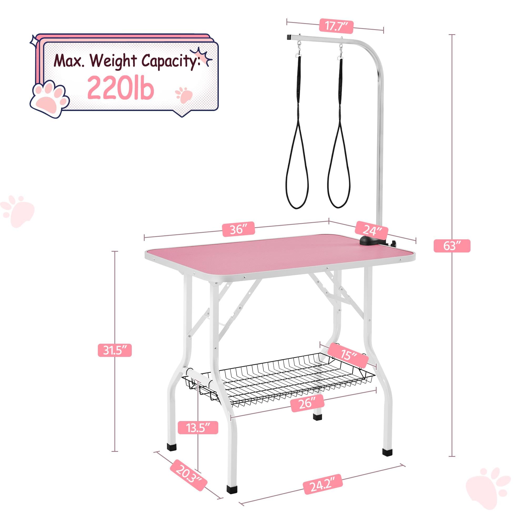 Yaheetech 36 ' ' Dog Grooming Table, Adjustable Pet Foldable Grooming Table w/Double Loops/Mesh Tray Maximum Capacity Up to 220l