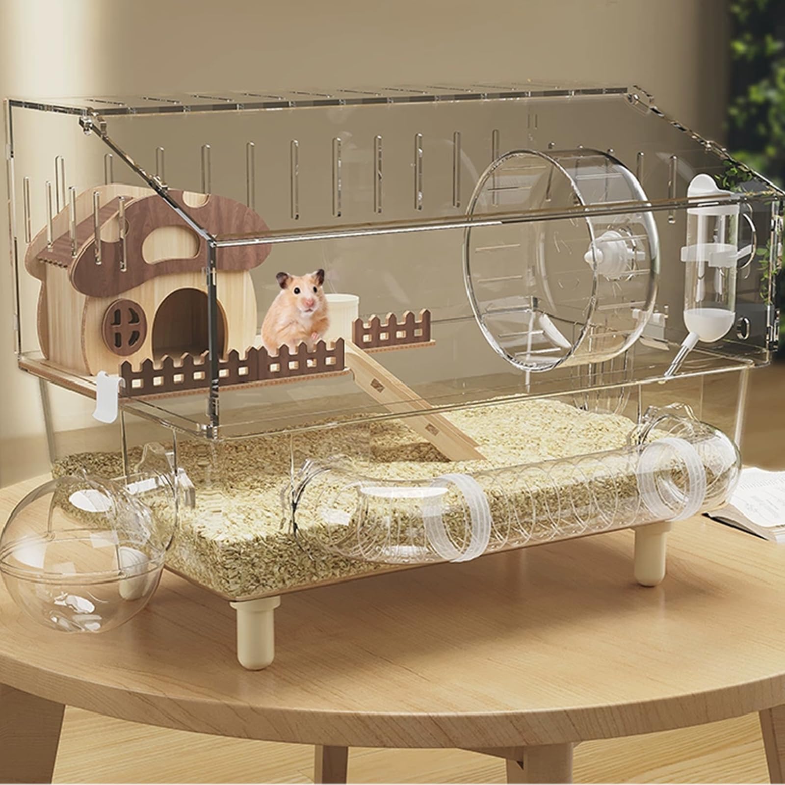 8 in 1 Acrylic Hamster Cage with all accessories,2-Layer Hamster House with full transparent Viewing,Top Open Mouse Cage for Pet