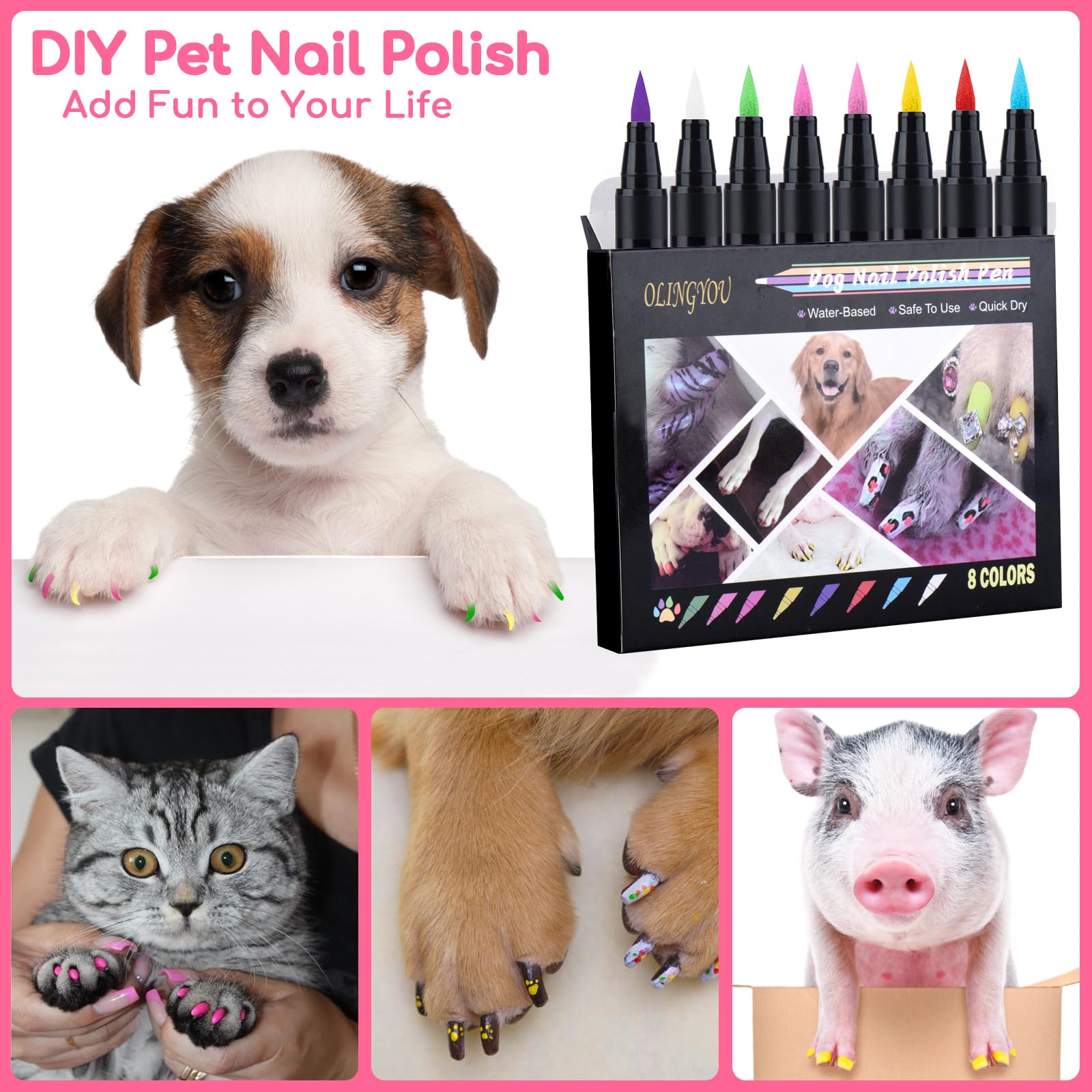 OLINGYOU Dog Nail Polish, Dog Nail Polish Pens Quick Dry-20 Colors, Pet Nail Polish Set for Dogs, DIY Dogs Puppy Nails, Dog Safe