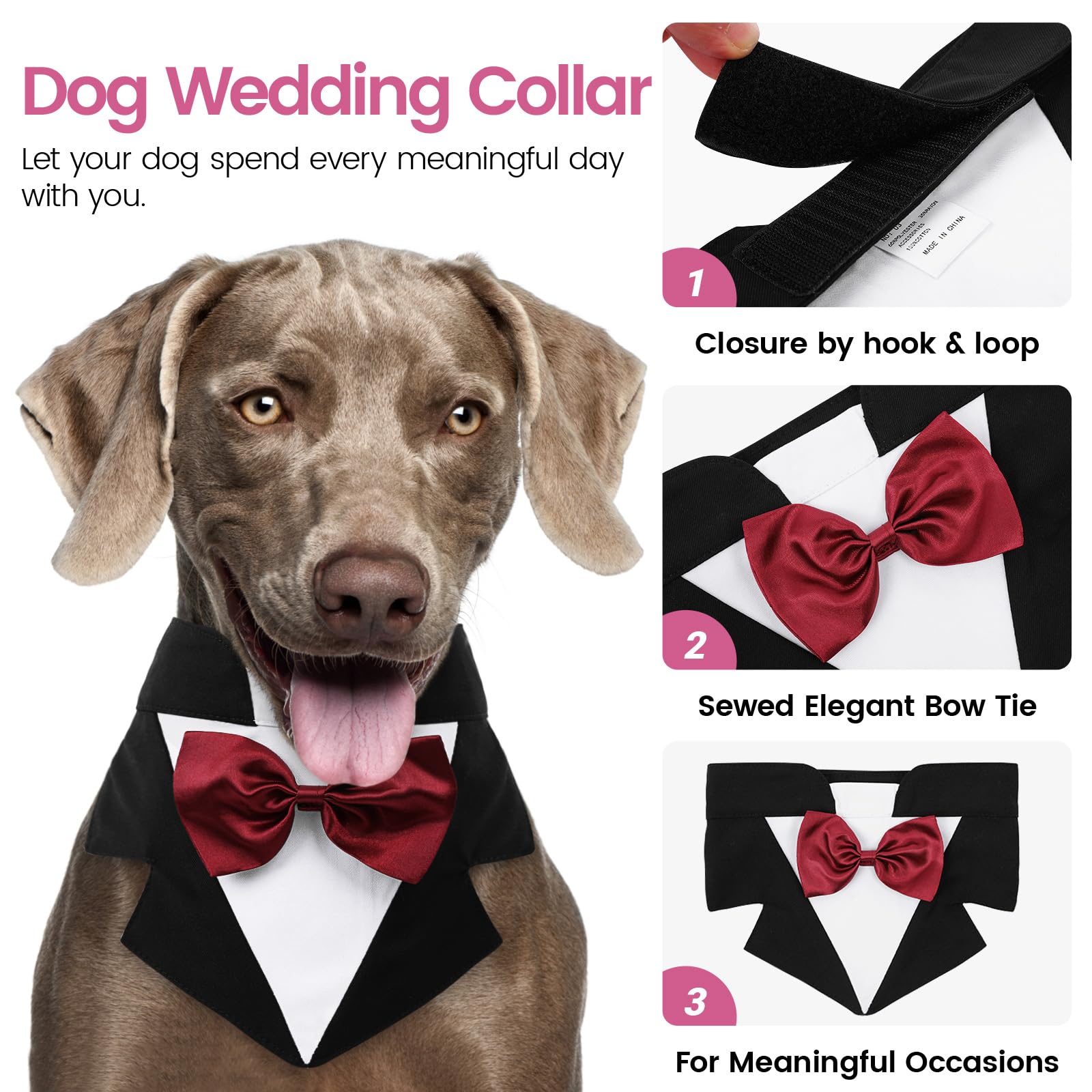 Aofitee Formal Dog Tuxedo, Medium Dog Wedding Bandana Collar With Bow Tie, Adjustable Dog Birthday Costume Valentines Outfits, B