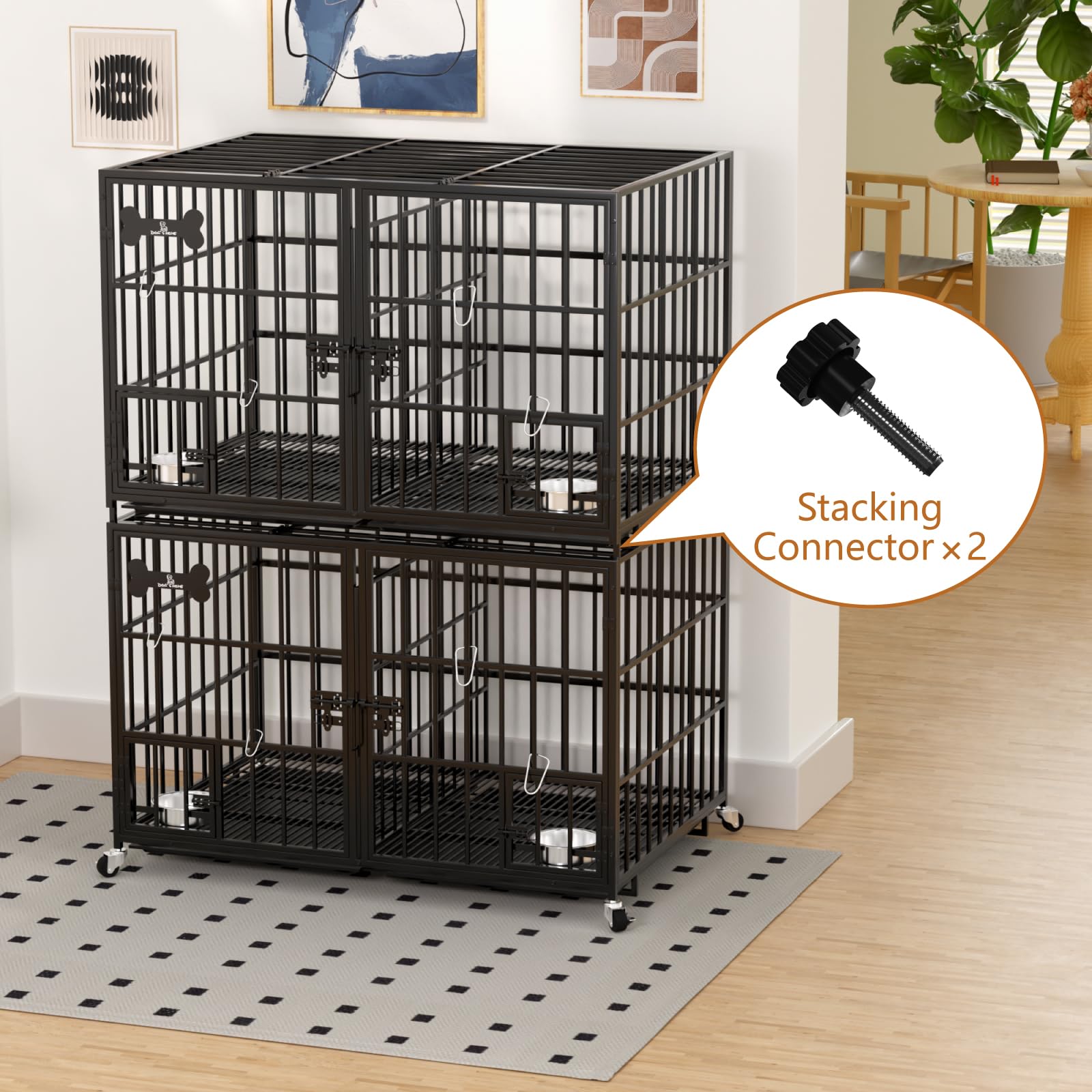 Aboxoo 42 Inch Stackable Heavy Duty Metal Dog Crate For 4 Dogs/Large Dog,All Metal Open Top Access,Escape Proof Cage,Dog Kennel