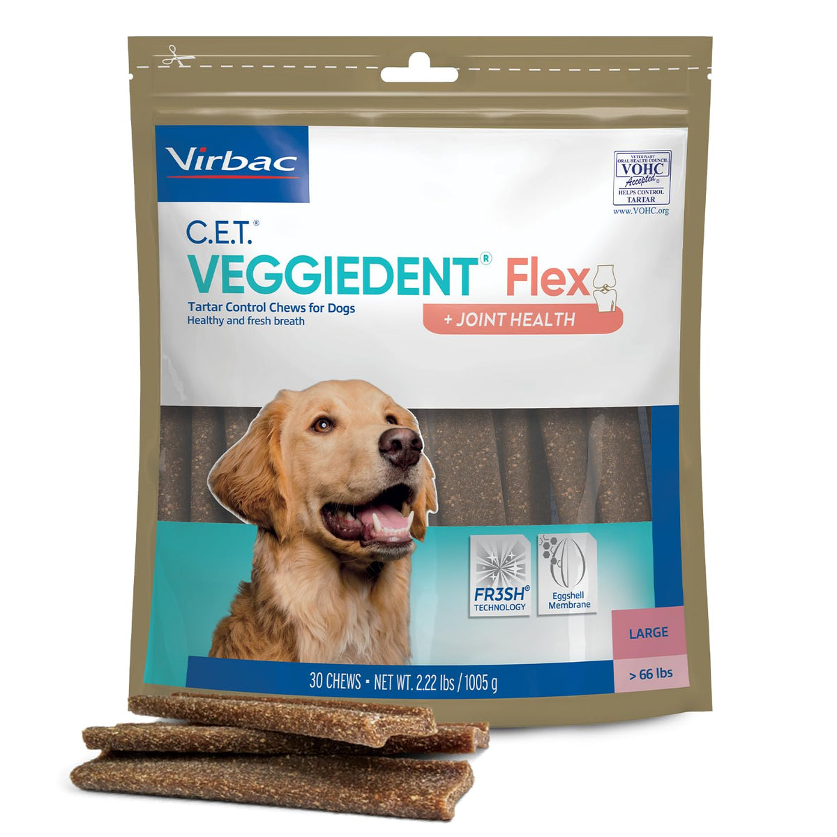 Virbac C.E.T. Veggiedent Flex Tartar Control Chews For Dogs - Large