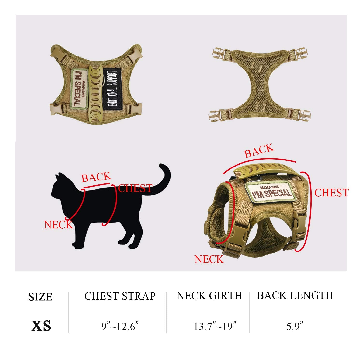 Tactical Cat Harness For Walking Escape Proof, Soft Mesh Adjustable Pet Vest Harness For Large Cat,Small Dog