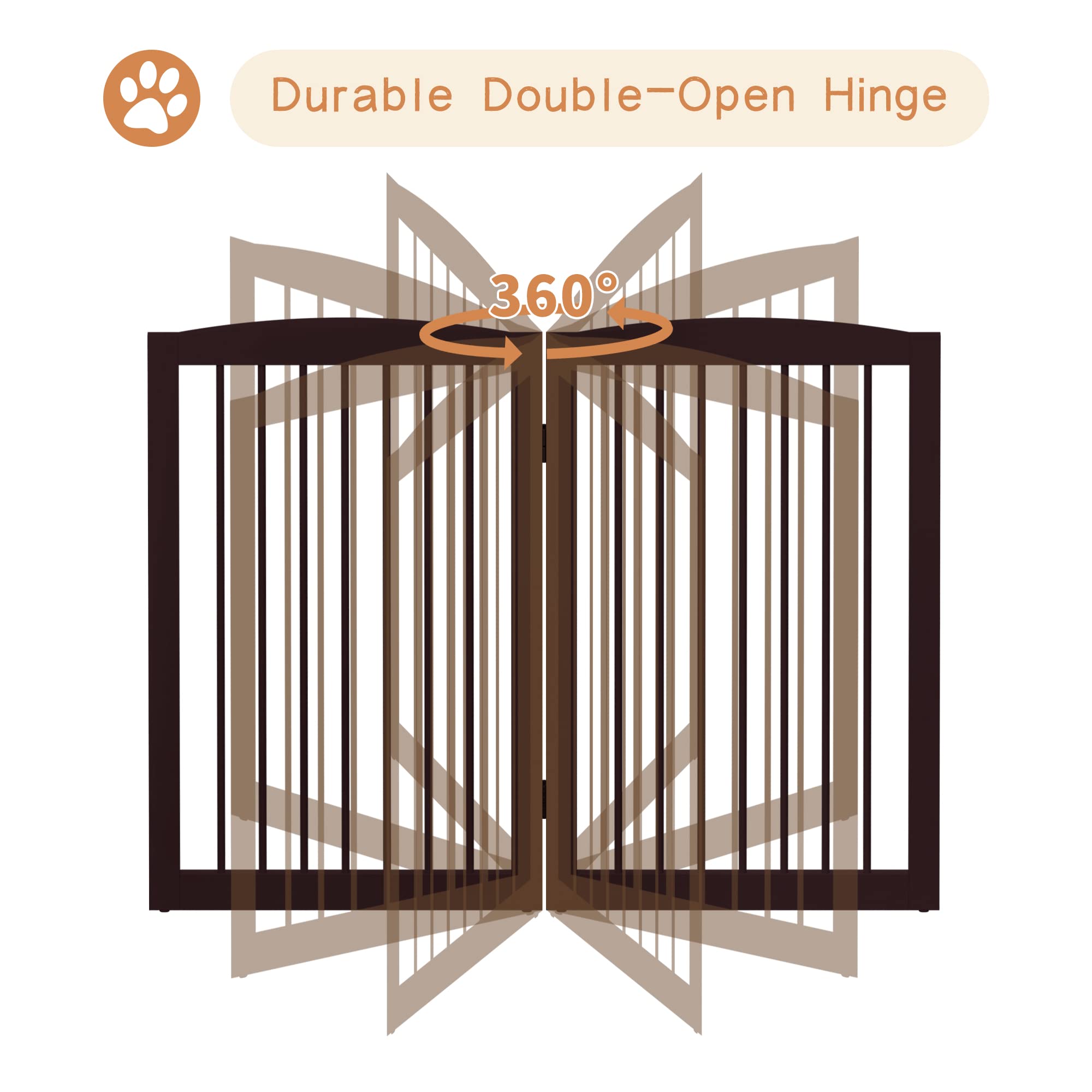 PUPETPO Freestanding Wooden Pet Gate for Dogs, 120" Wide, 6 Panels, Dark Brown, Model DB6-32, Foldable for Indoor Use