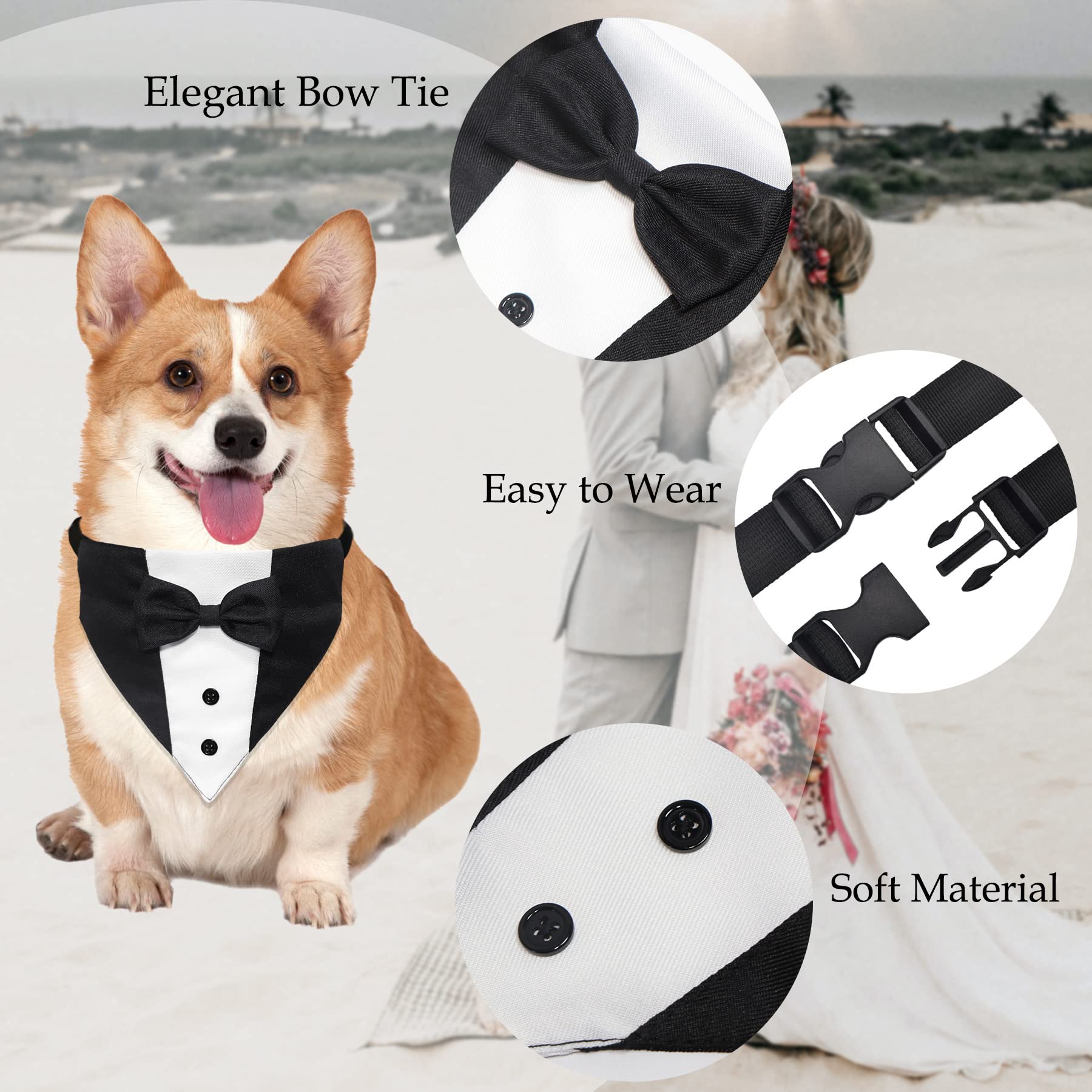 Goyoswa Dog Tuxedo Suit Wedding Bandana Collar With Bow Tie, Adjustable Formal Dog Tux, Engagement Birthday Tuxedo For Small Med