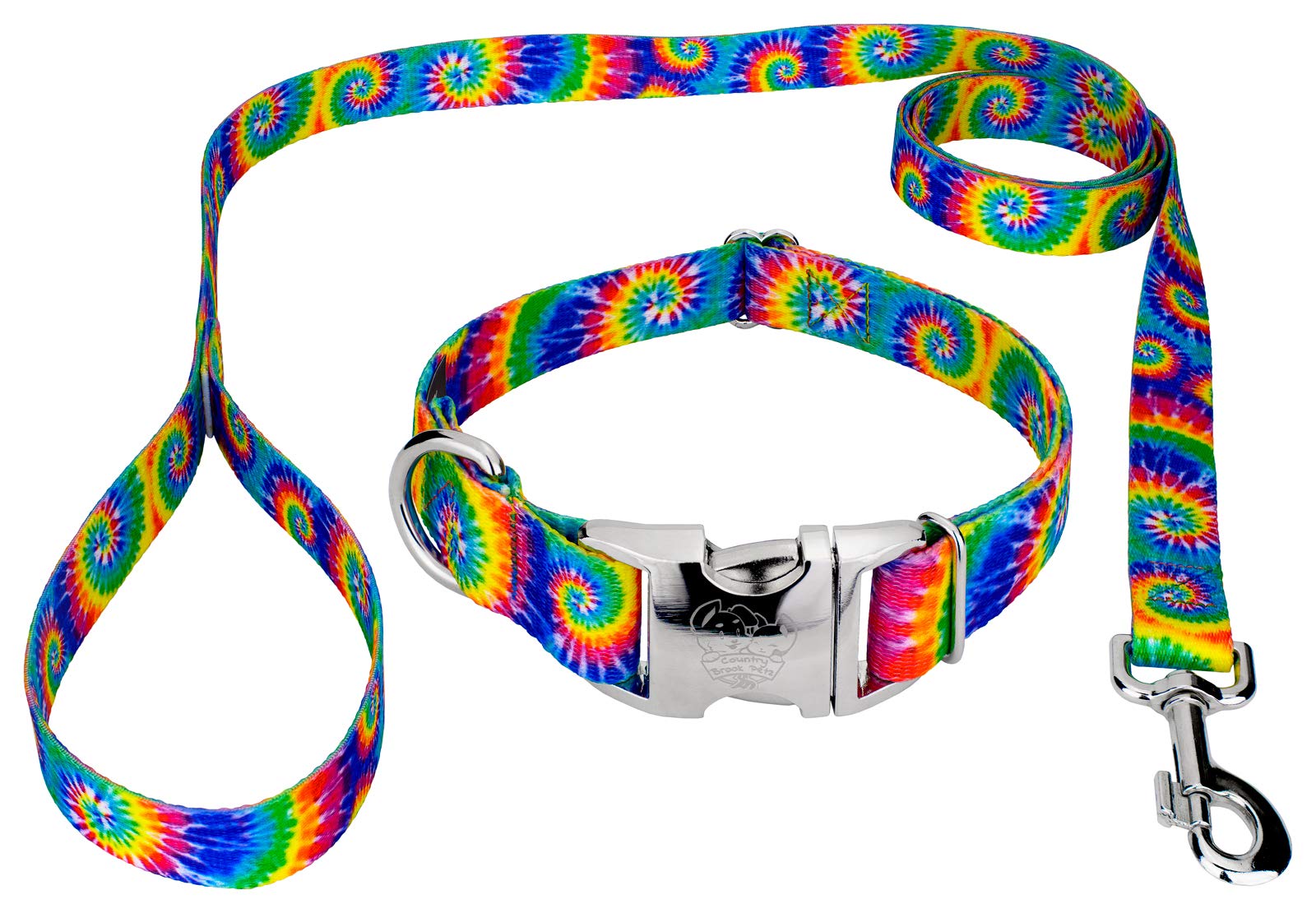 Country Brook Petz - Premium Classic Tie Dye Dog Collar And Leash - Groovy Collection Featuring Far Out Designs (5/8 Inch, Small