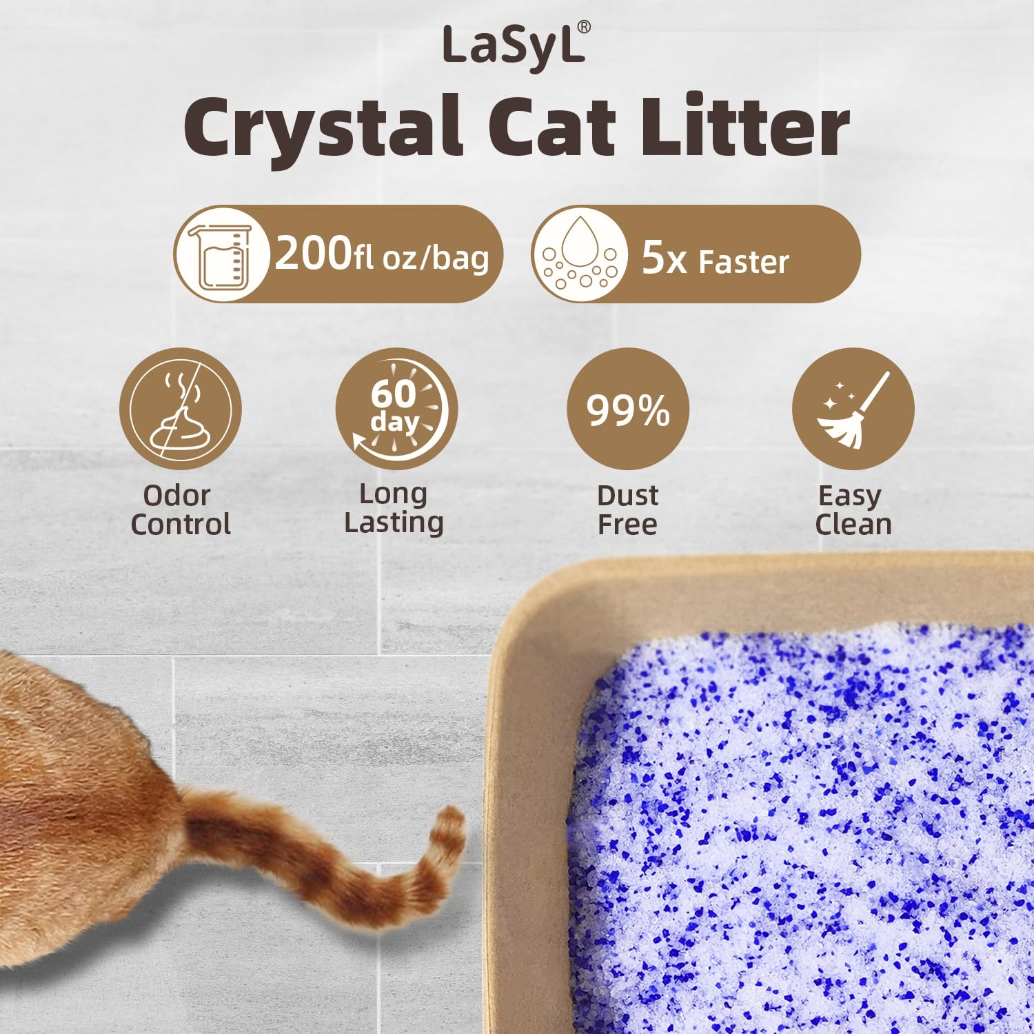 LaSyL Premium Crystal Cat Litter - 34.4 lb, Four Months Lasting - Superior Odor Control & Absorption, Non-Clumping, Low Tracking