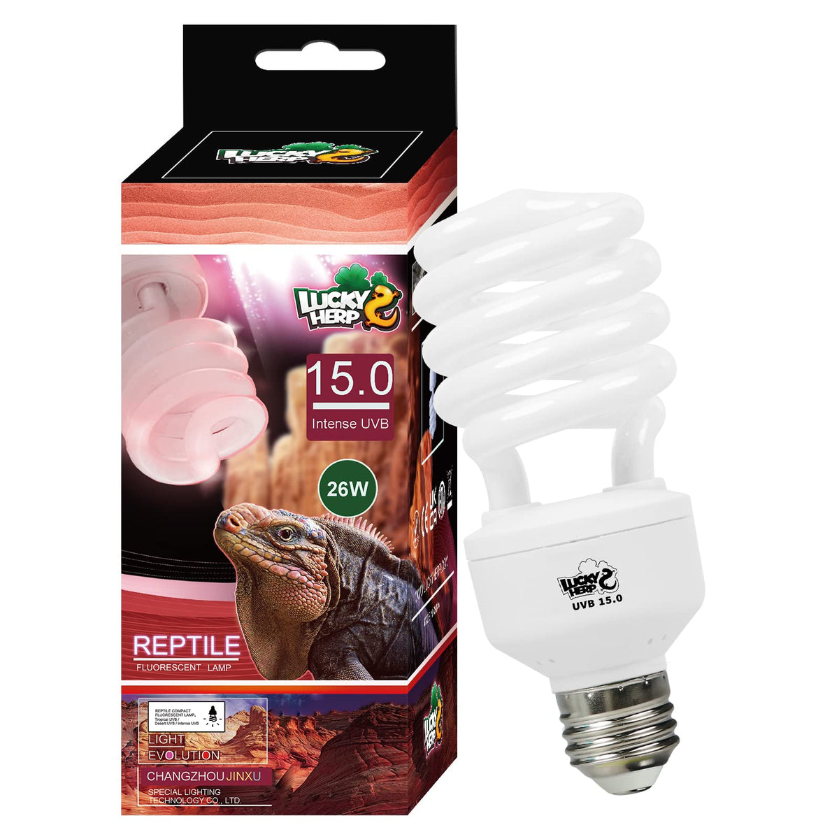 Lucky Herp 26W Uvb 15.0 Intense Uva Uvb Compact Flouorescent Lamp Desert Terrarium Light Bulb For Reptile And Amphibian