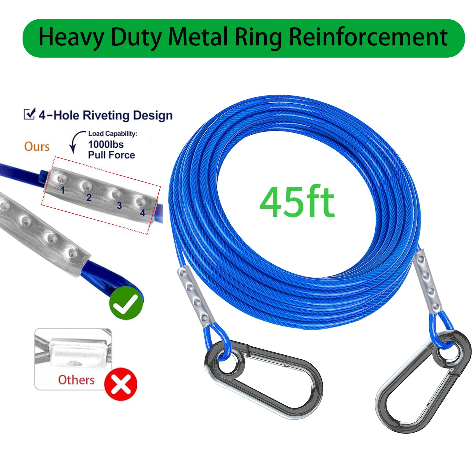 Catapamey Dog Tie Out Cable And Stake,360 Swivel Dog Run Anchor -With 45Ft Heavy Duty Cable,Runner For Yard- For Up To 150 Lbs-