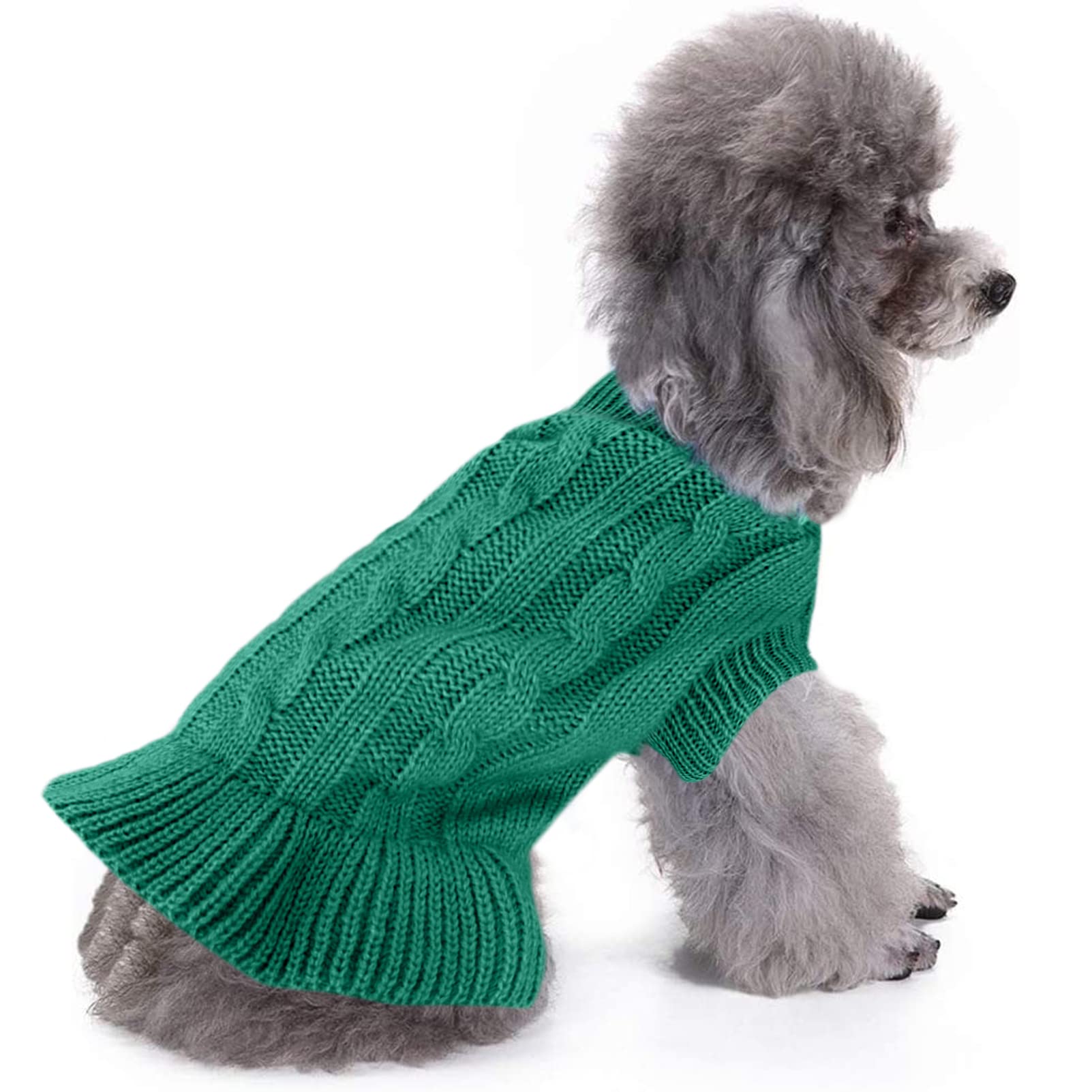 Chborchicen Small Dog Sweaters Knitted Pet Cat Warm Dog Sweatshirt Winter Clothes Kitten Puppy Sweater (Xs, Dress-Green)
