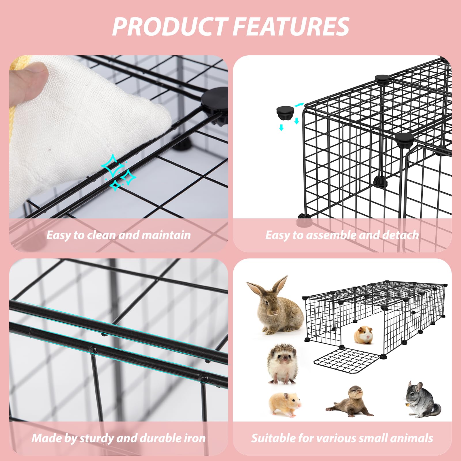 Guinea Pig Cages With Door And Top, 50X25X12Inch Small Animal Cage, 20Pcs Metal Grid Panels Small Animal Playpen, Expandable Cag