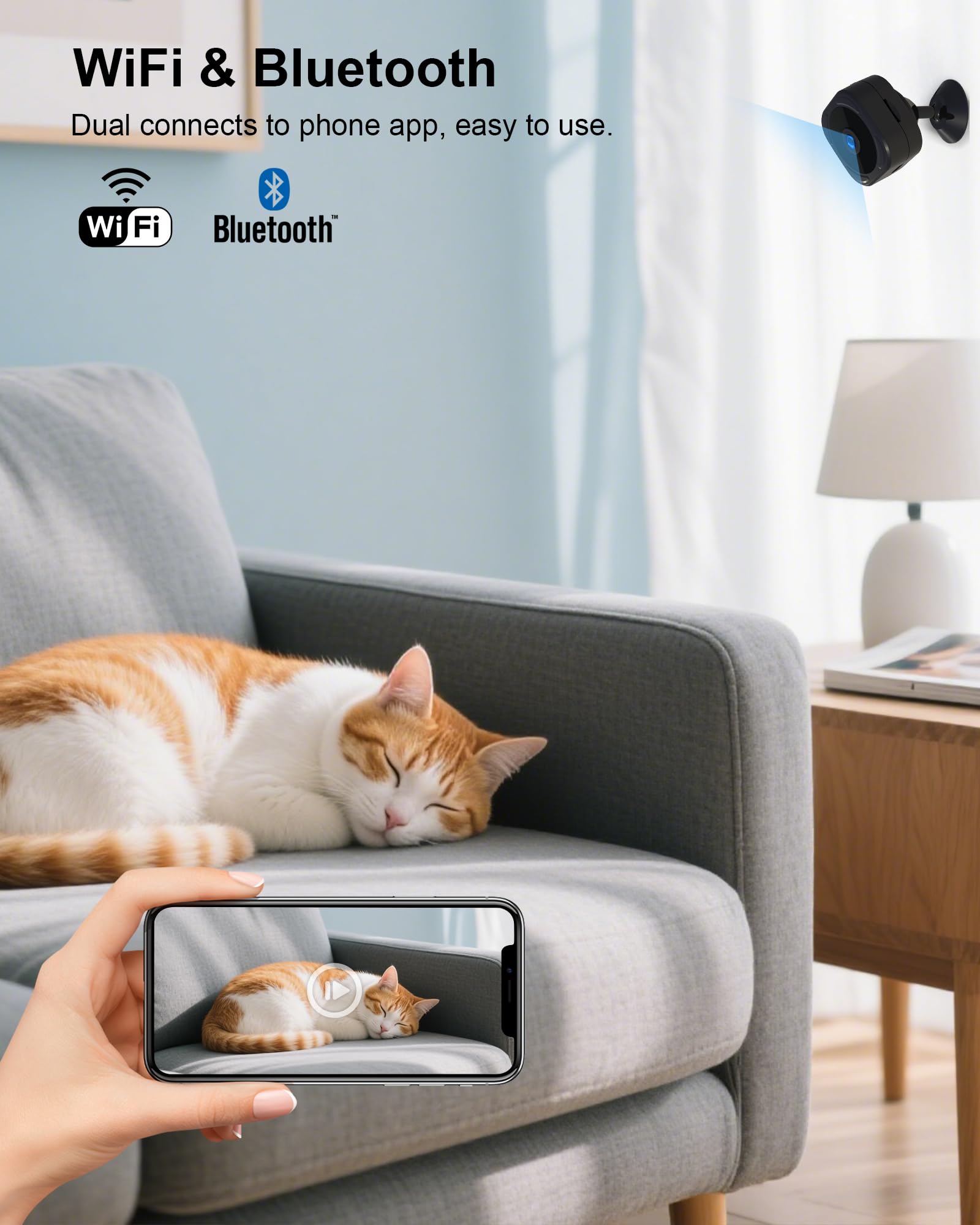 Aobocam 1080P Hd Mini Camera For Indoor Security With App Control Motion Detection & Night Vision Wireless Wifi Rechargeable Pet