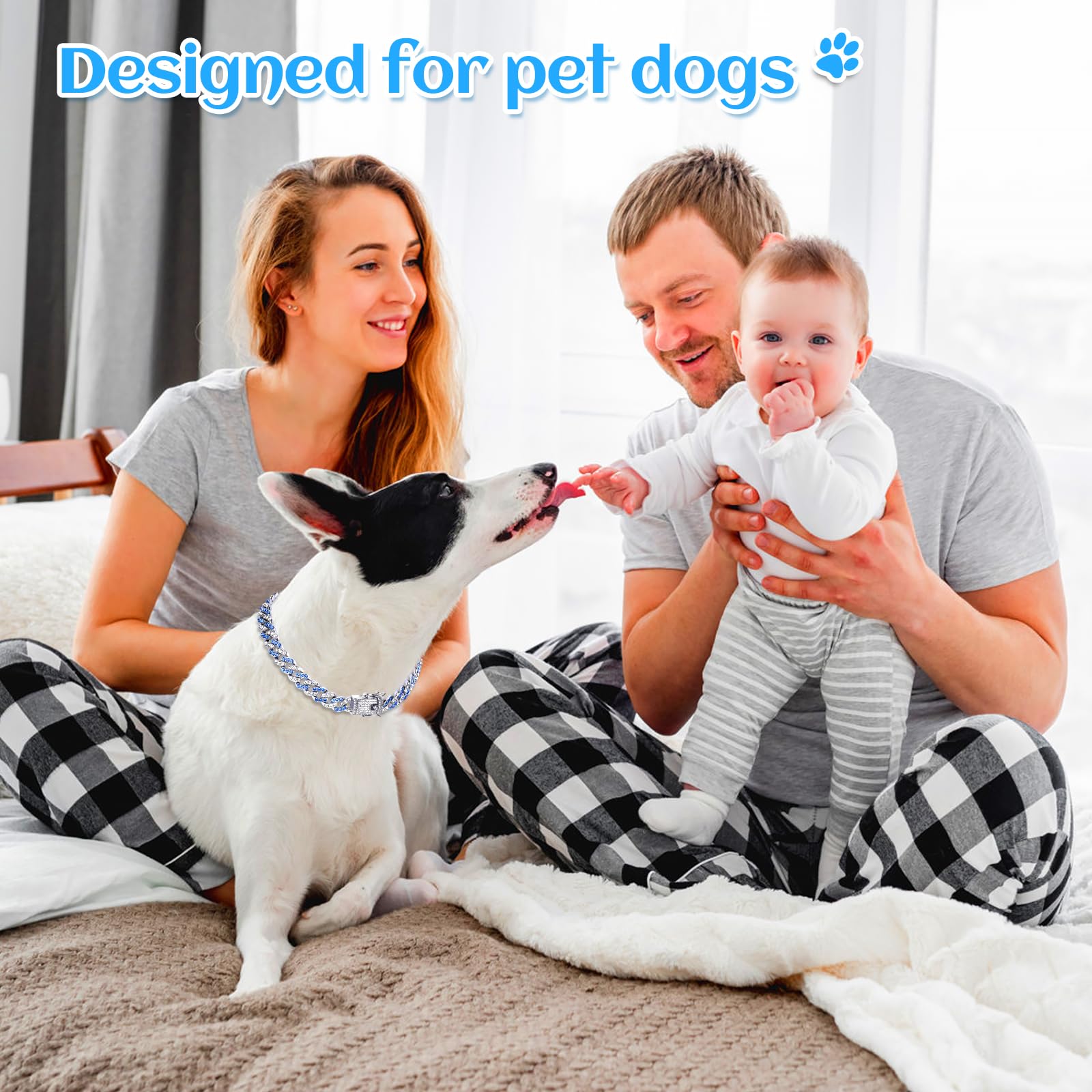 14Inch Glitter Dog Chain Collar Blue Silver Diamond Dog Collars Cuban Dog Chains Necklace Puppy Pet Metal Link Chain With Buckle Christmas Pet Jewelry Accessories Chain For Small Medium Dogs Cats