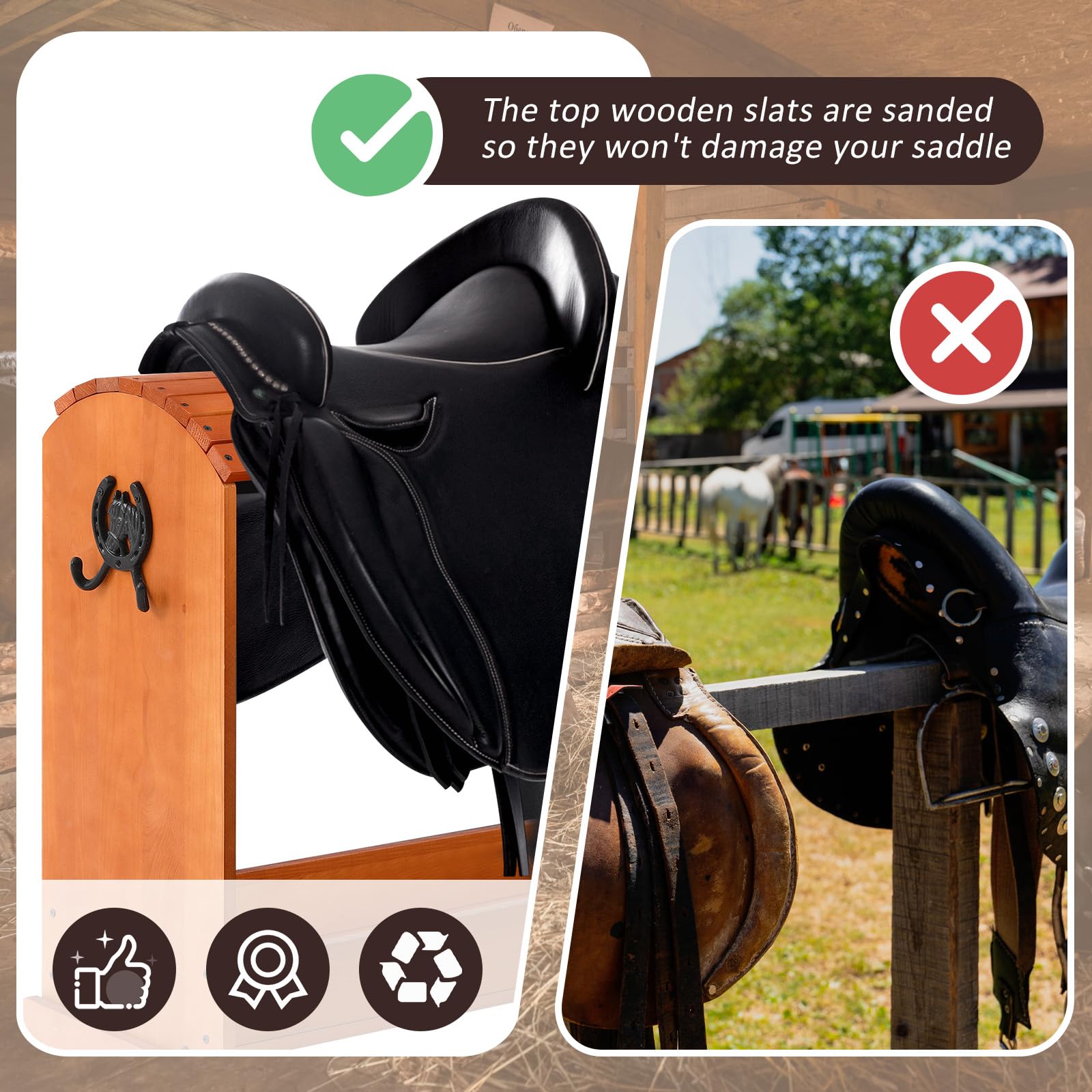 Threehoney Pine Wood Saddle Rack Horse Saddle Rack Stand For Western Saddles And Horse Tack Organizers Heavy Duty Horse Saddle T