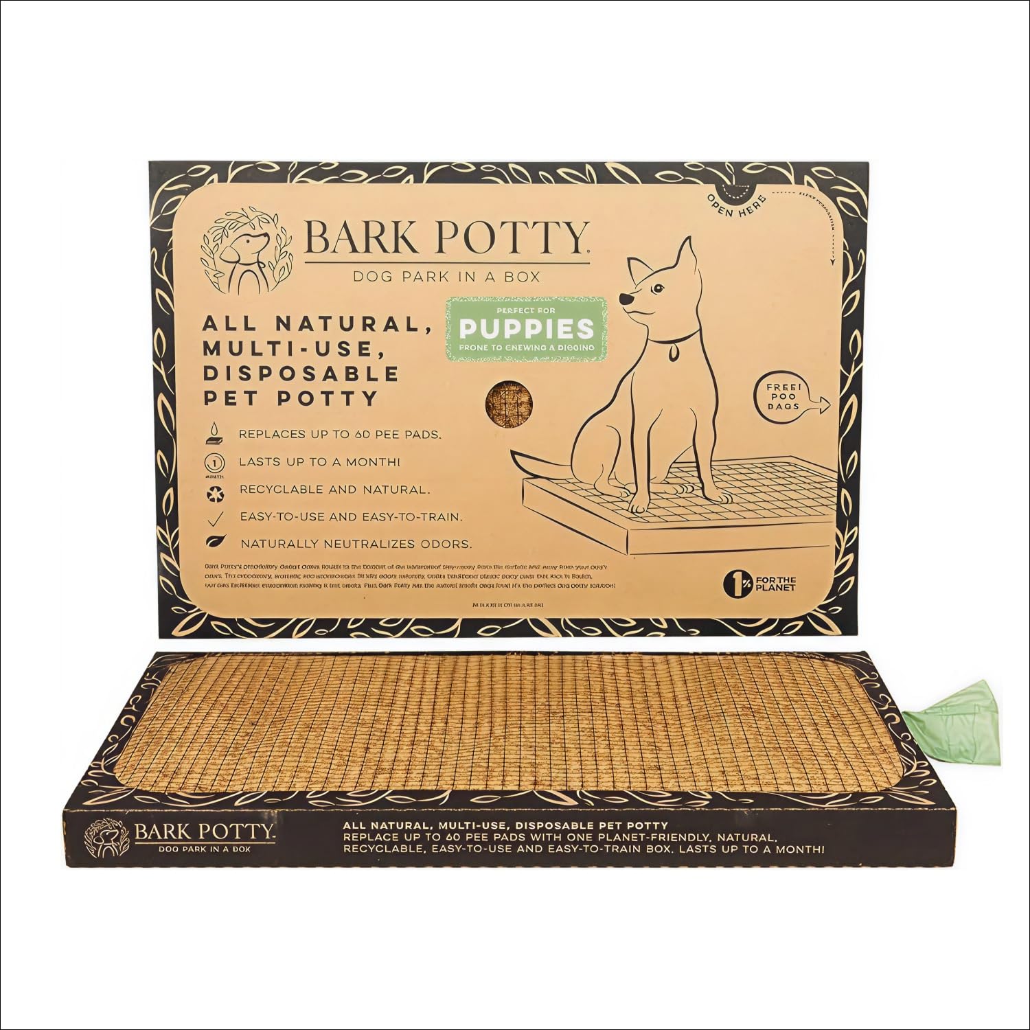 Puppy Bark Potty Natural Dog Potty For Small Dogs & Teething Puppies - Odor Neutralizing Reusable Indoor Solution For Apartments
