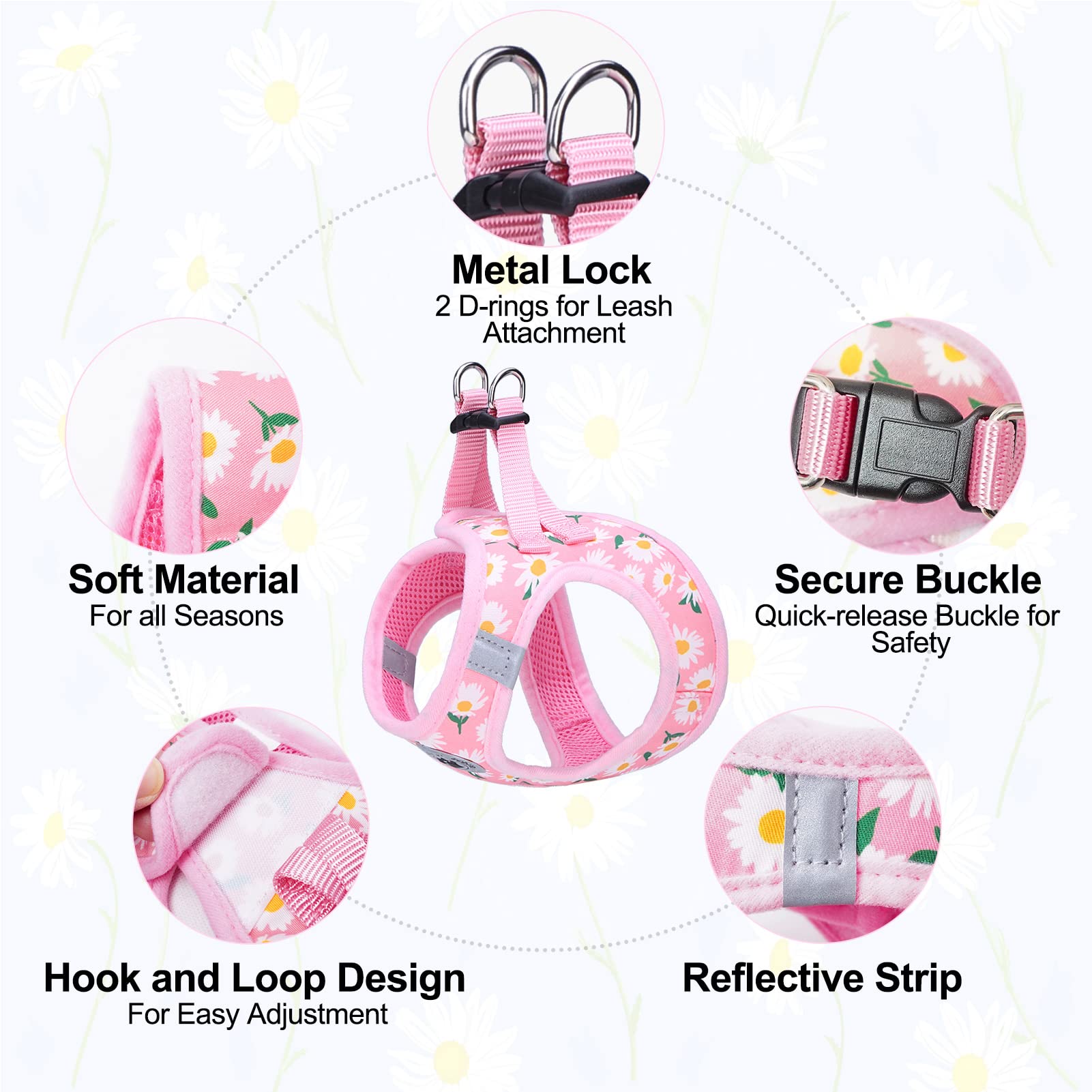 Beautyzoo Step In Dog Harness And Leash Set, Floral Pattern Reflective Dog Harness No Pull No Choke Puppy Harness For Xxs Xs S D
