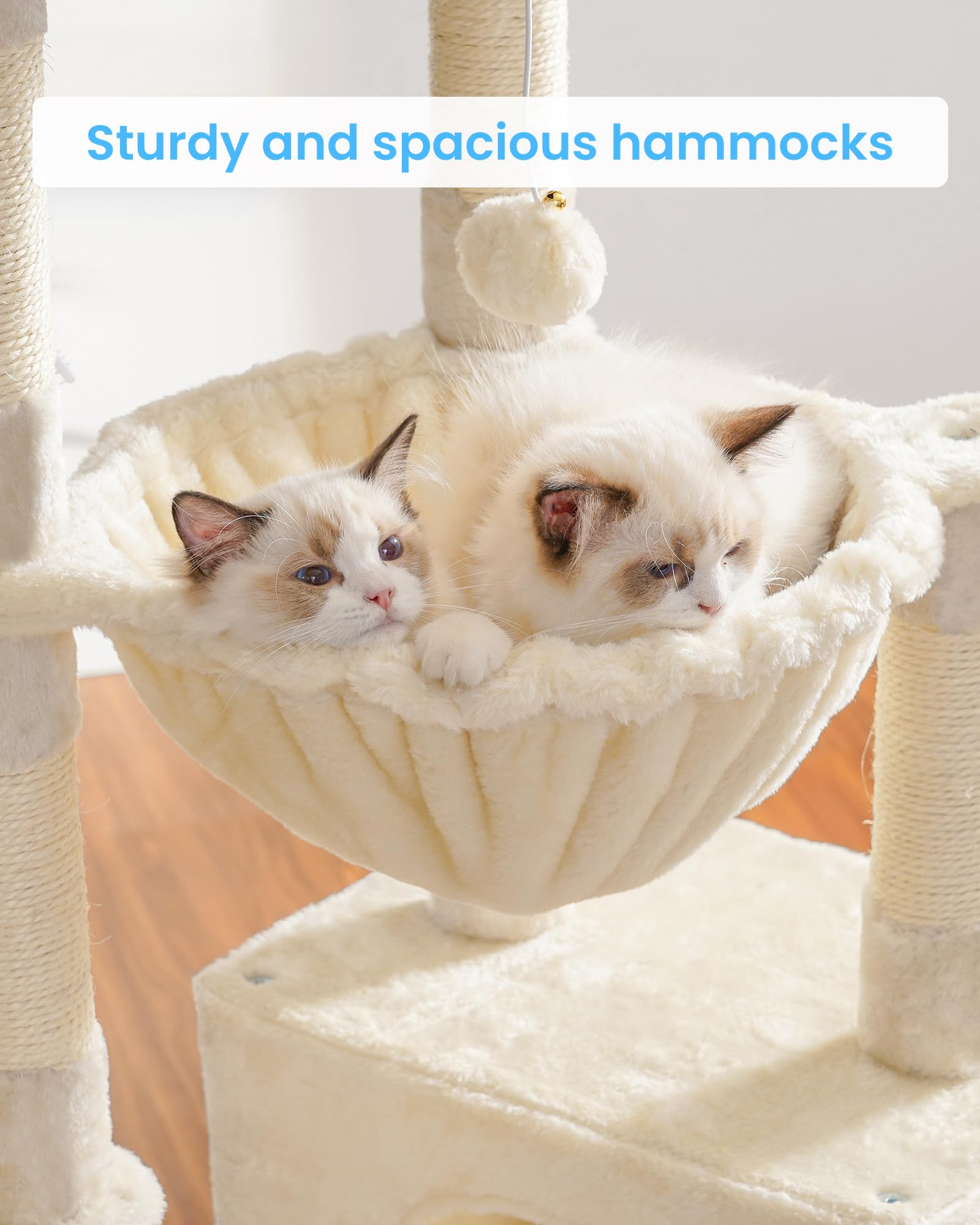 Hey-brother Large Cat Tree, Cat Tower for Indoor Cats, Cat House with Padded Bed, Cozy Condo, Hammocks, Sisal Scratching Posts,