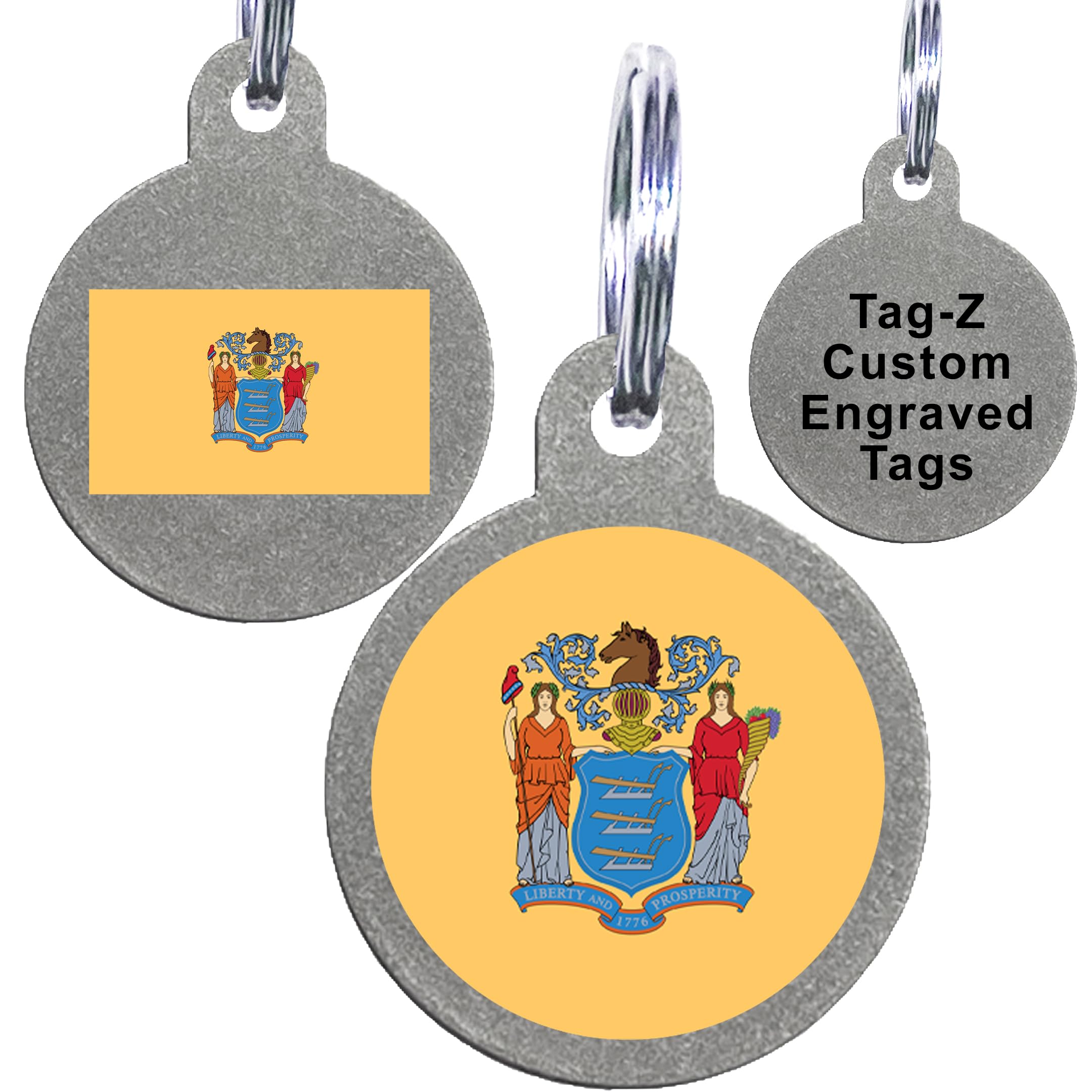 New Jersey Flag Pet Id Tags, Custom Printed And Laser Engraved Circle