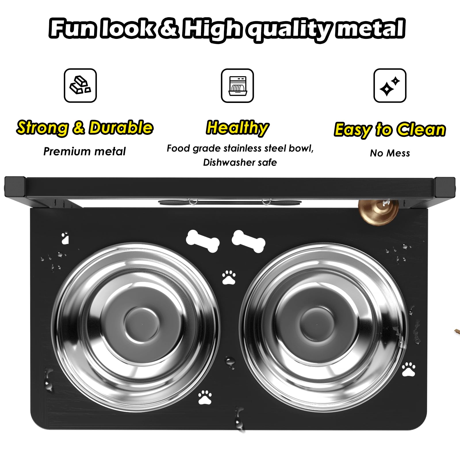 SHAINFUN Elevated Dog Bowls for Large Dog with Mat, Adjustable Height 4.3''-11.8'', Metal Raised Dog Bowl Stand, Two 1.7L Stainl