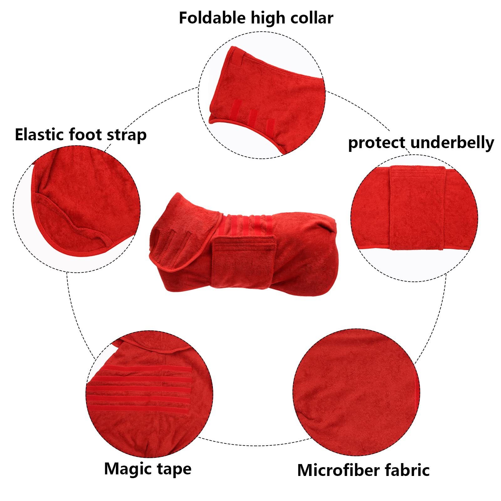 Geyecete Dog Drying Coat -Dry Fast Dog Bag-Microfibre Fast Drying Super Absorbent Pet Dog Cat Bath Robe Towel-Red-Xl