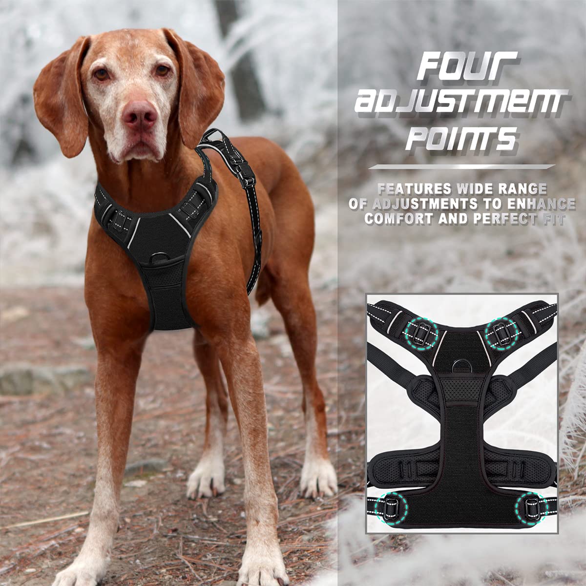 Barkbay No Pull Dog Harness Front Clip Heavy Duty Reflective Easy Control Handle For Large Dog Walking(Black,M)