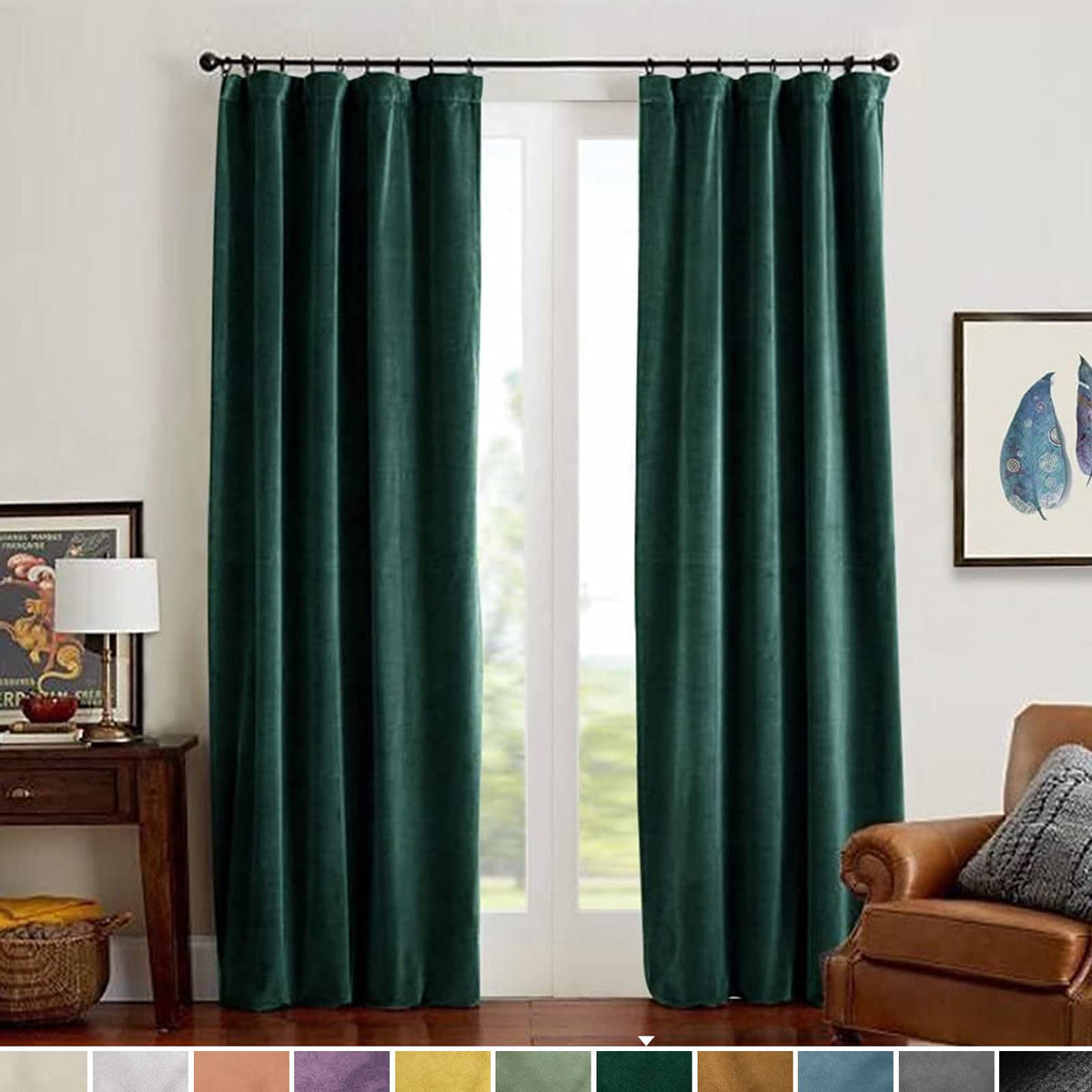 Lazzzy Velvet Blackout Curtains Emerald Green Thermal Insulated Curtains 96 Inches Long Drapes For Bedroom Living Room Darkening