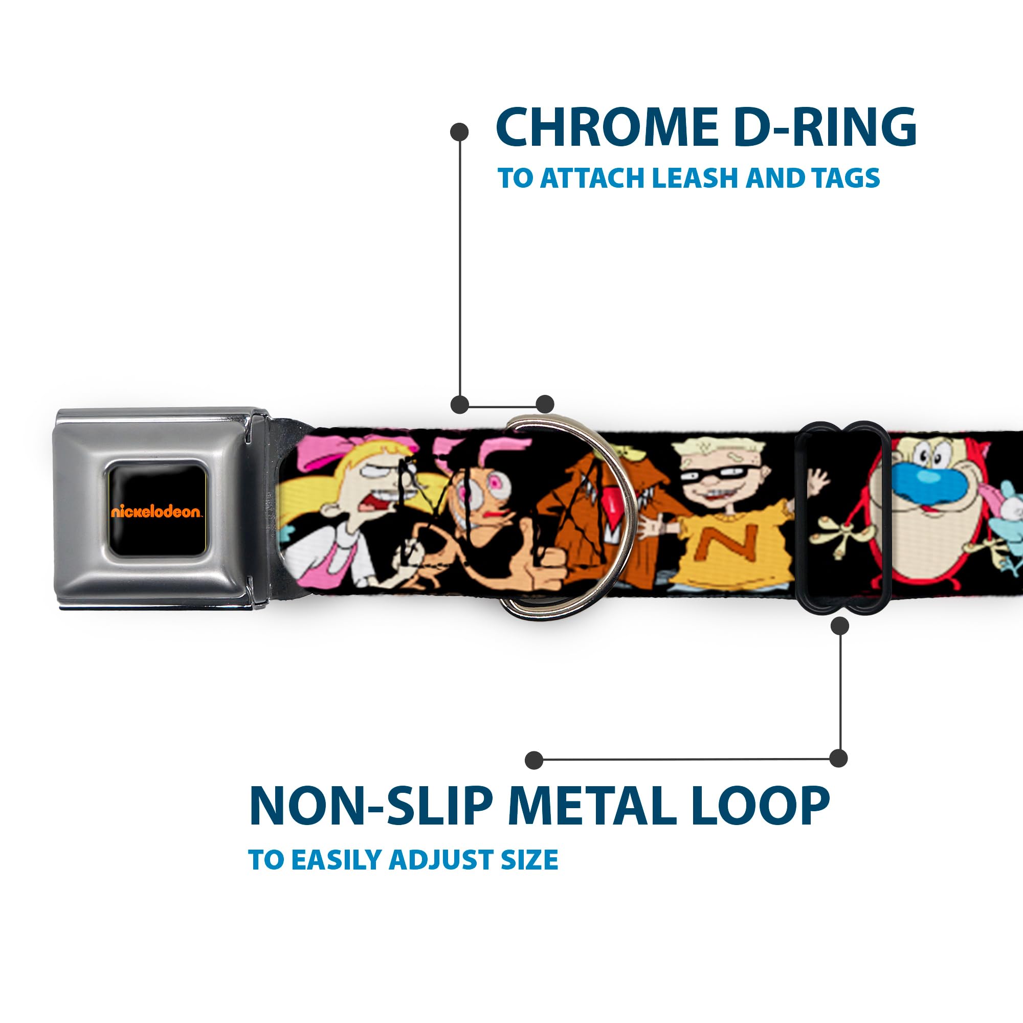 Dog Collar Seatbelt Buckle Nick 90S 13 Character Poses Black 15 To 26 Inches 1.0 Inch Wide