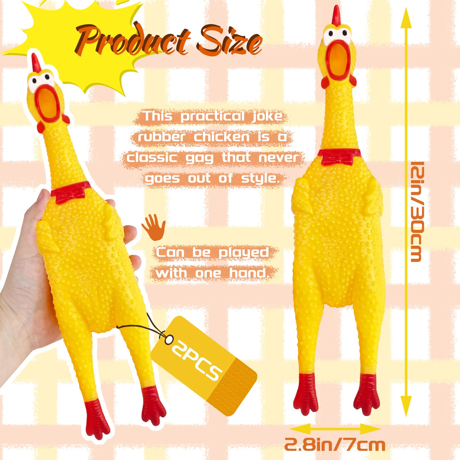 Xeehwb 2 Pcs Large Rubber Chicken,Screaming Chicken Dog Toys,Yellow Rubber Squawking Chicken,Squeaky Chicken Toys,Prank Noise Ma