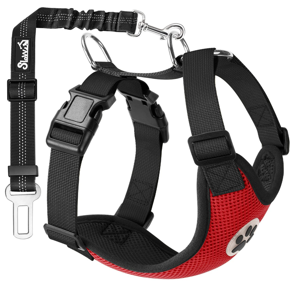 Slowton Dog Car Harness Seat Belt Set, Dog Vest Harness Adjustable Mesh Breathable & Vehicle Safety Seatbelt Tether With Elastic Bungee For Small Medium Large Pets (Light Blue, L)