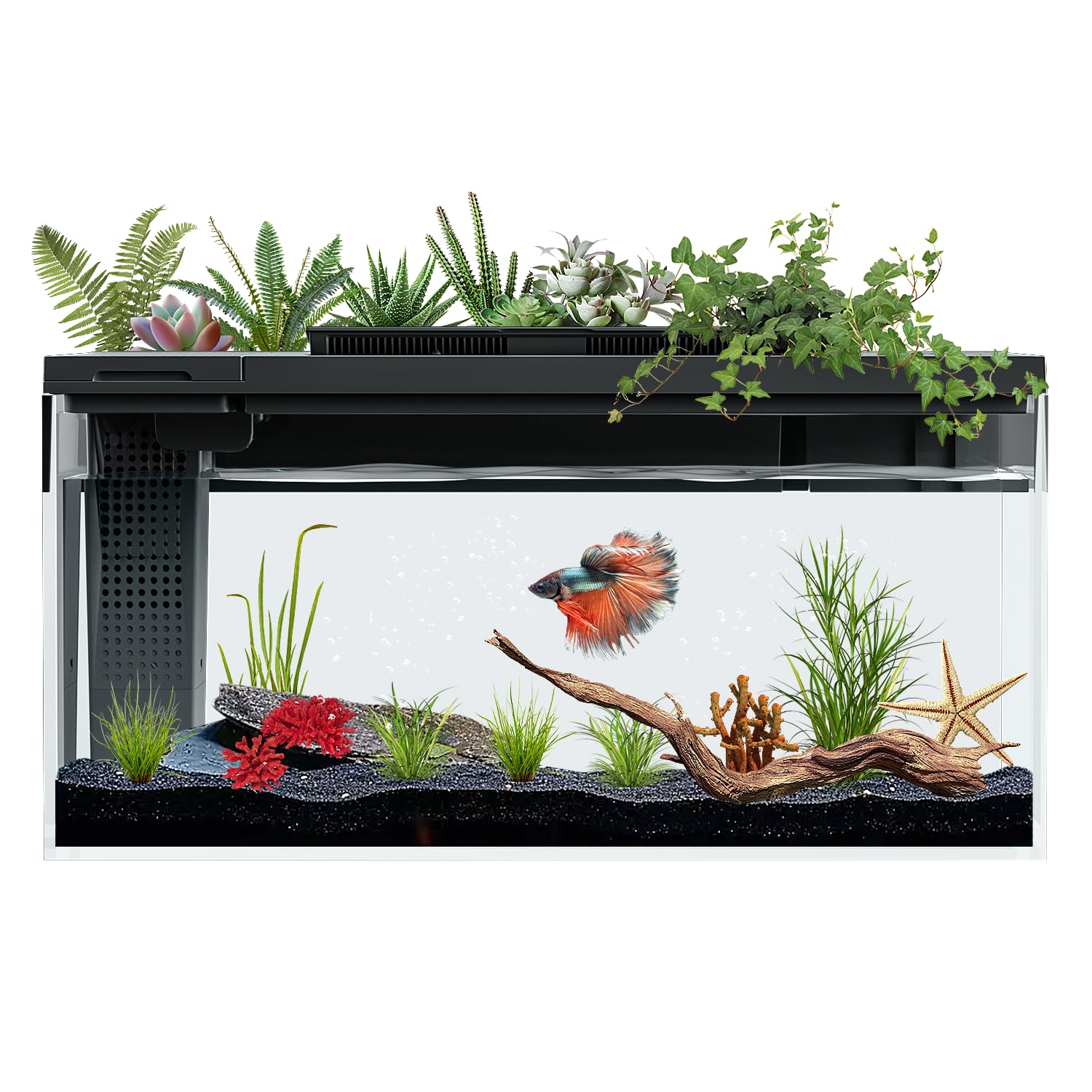 Eraark 3.7 Gallon Betta Fish Tank Self Cleaning,Smart Aquarium Aquarium Kit With Filter Light Water Pump