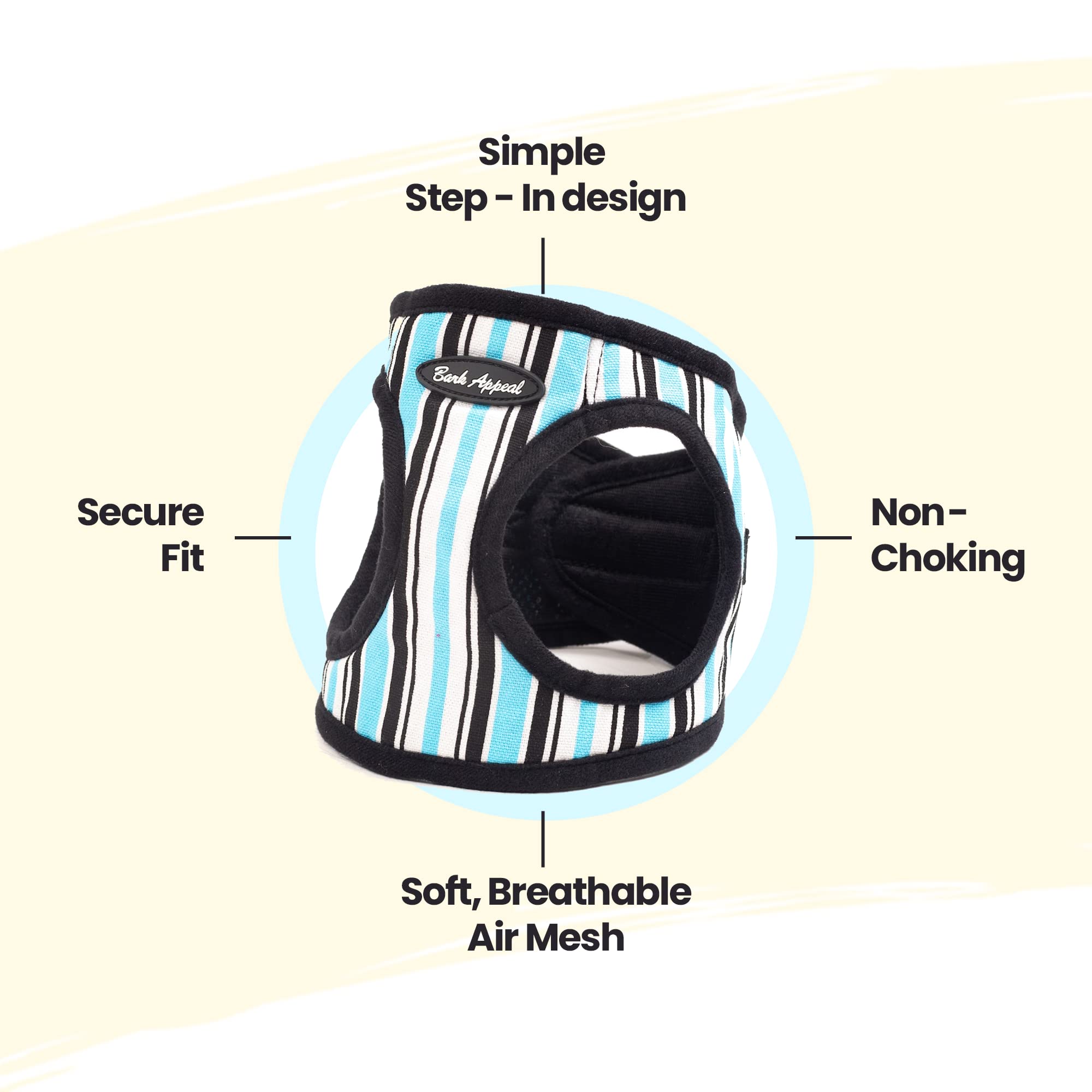 Bark Appeal Blue Stripe Step-in Dog Harness for Small-Medium Pets - Updated Sizing, Re-Measuring is Essential - Soft Vest Harnes