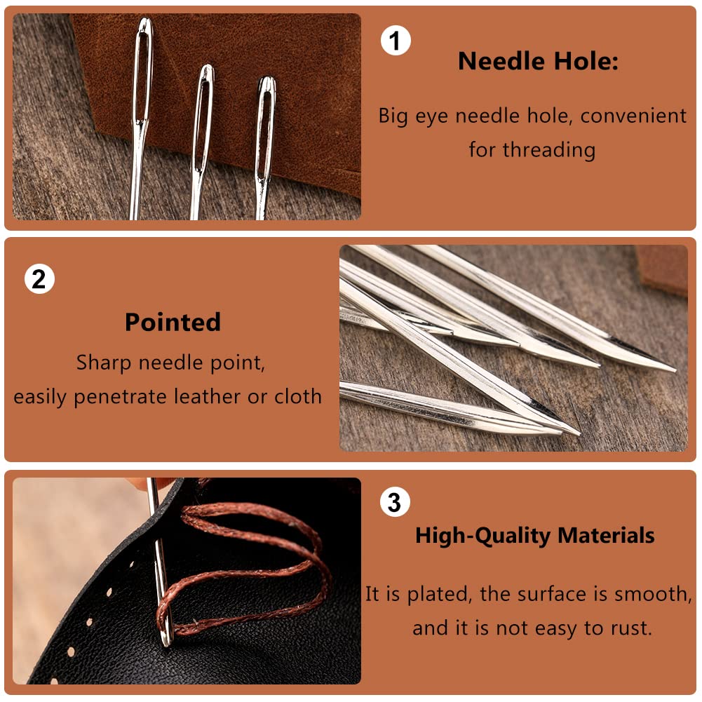 20 Pcs Leather Sewing Needles,Heavy Duty Sewing Needles Kit Include Curved Leather Needle,Sack Needle,Hand Sewing Needle,Leather