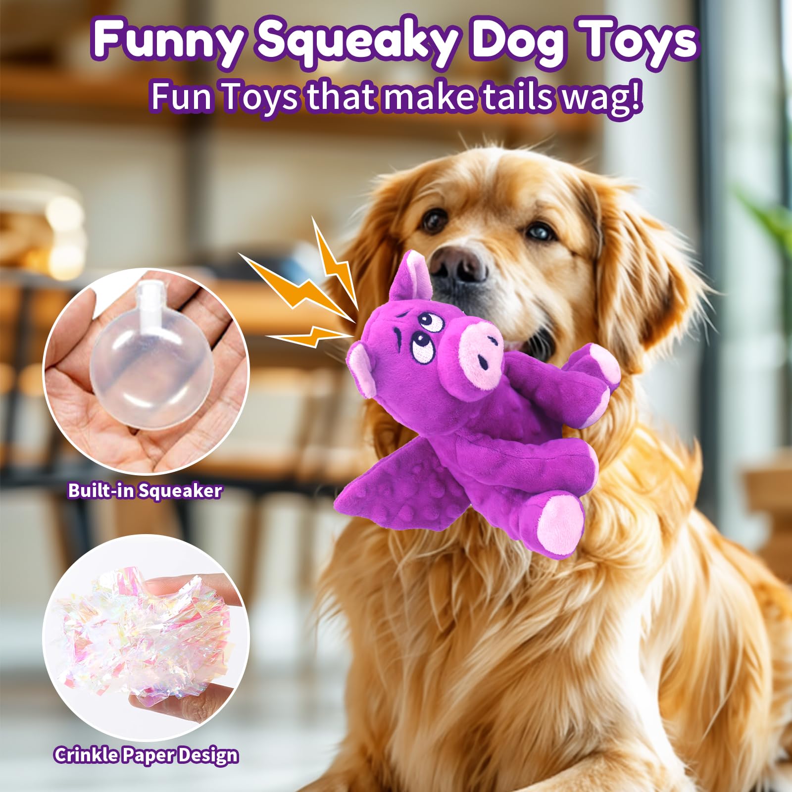 Large Squeaky Dog Toys, Plush Dog Toys With Crinkle Paper To Keep Them Busy, Stuffed Tough Chew Toys For Small Medium And Large