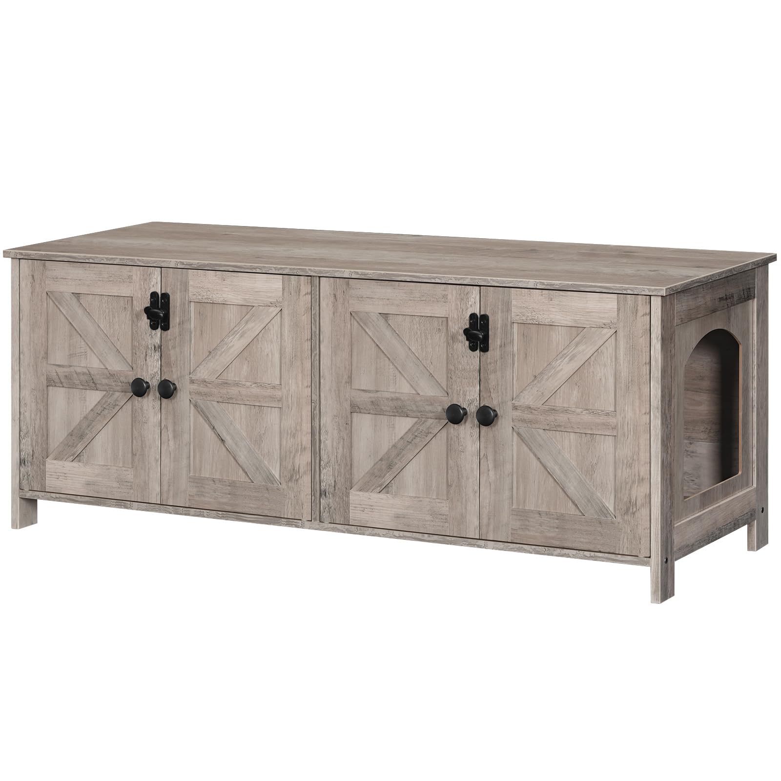 Hoobro 47.2'' Litter Box Enclosure For 2 Cats, Hidden Litter Box Furniture With Double Rooms, Wooden Cat Litter Box Enclosure, D