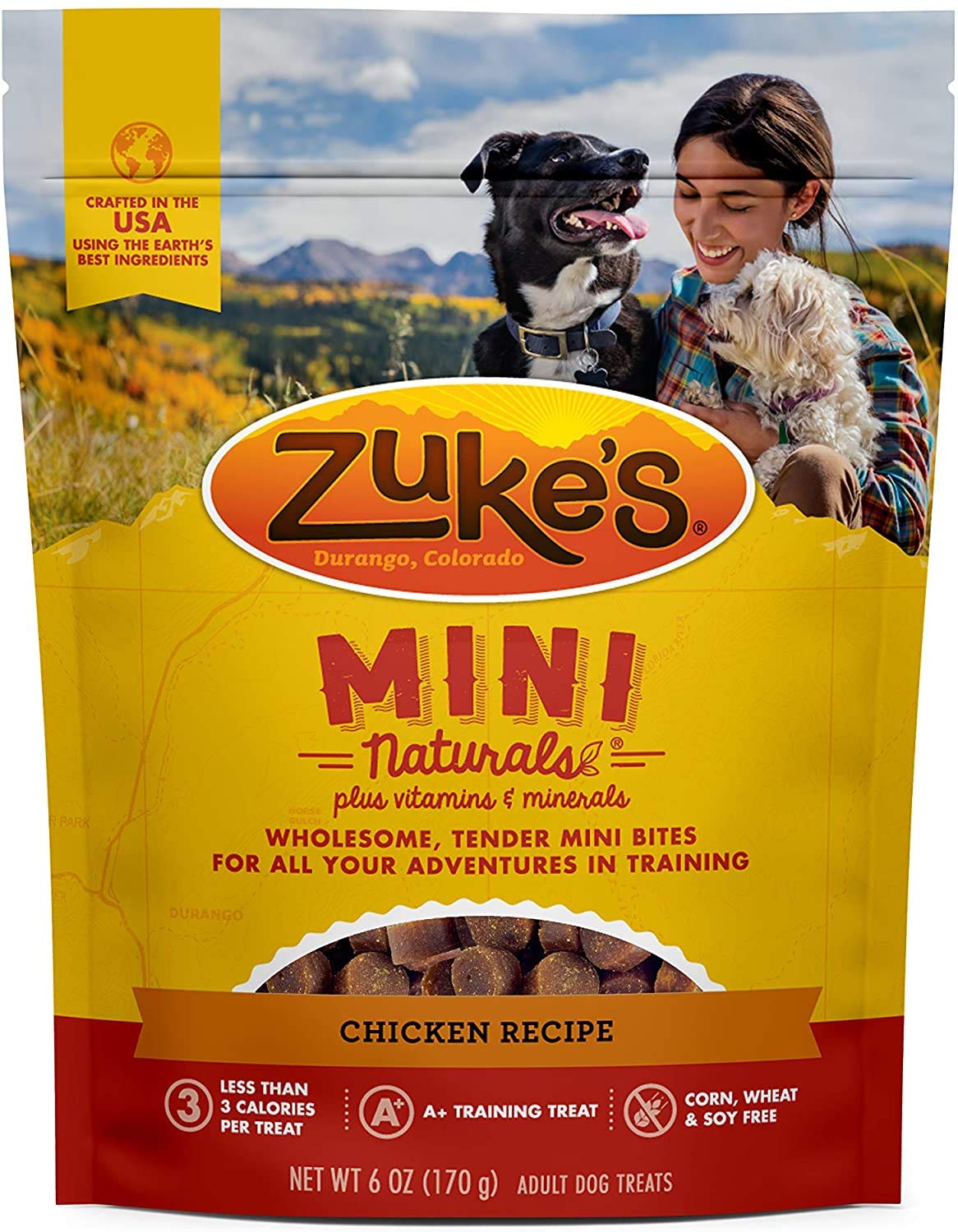 Pet Faves Zukes Mini Naturals Dog Treats Variety Pack - Chicken, Beef, Salmon, Peanut Butter (4 Pack, 6oz Each) + 10ct Pet Wipes