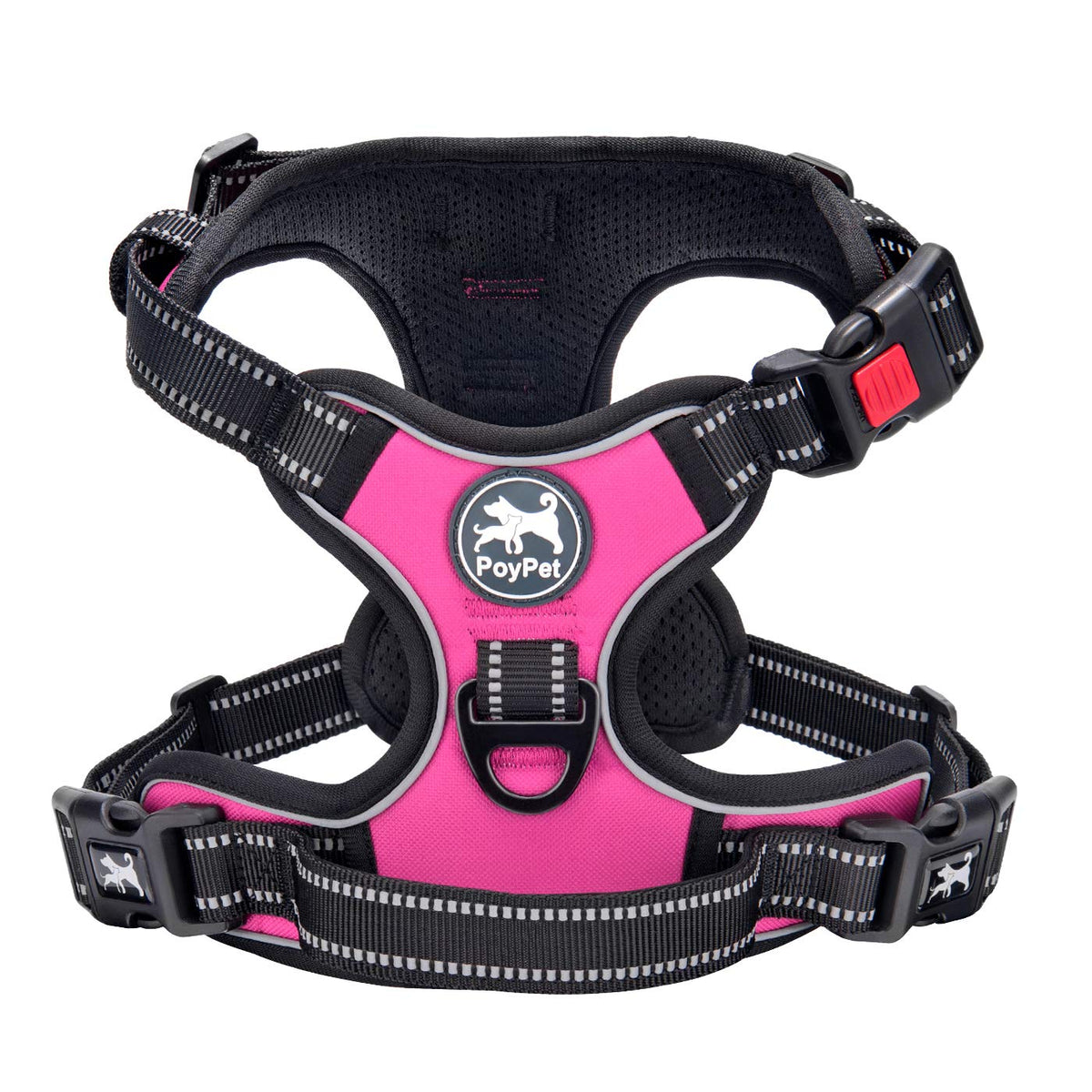 Poypet No Pull Dog Harness, No Choke Front Lead Dog Reflective Harness, Adjustable Soft Padded Pet Vest With Easy Control Handle For Small To Large Dogs(Pink,Xs)