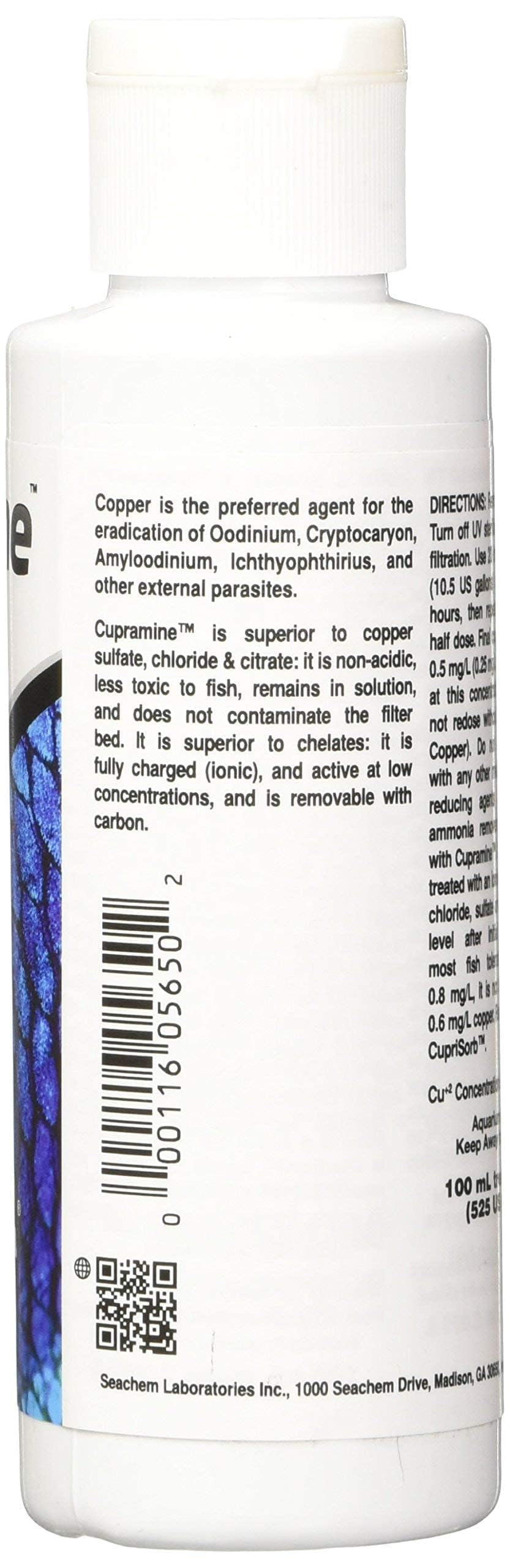 Seachem Cupramine Copper Treatment - 100ml Plastic Bottle, Blue, Model 20279