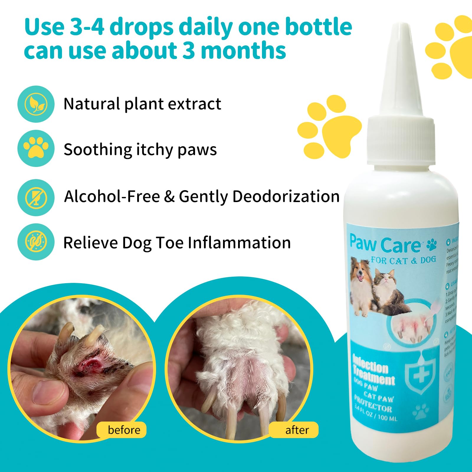 Itch Relief Dog Paw Cleaner, Dog Licking Paws Treatment, 3.4Oz Dog Paw Cleaning Solution, Dog Foot Cleaner, No Rinse Pet Toes Dr