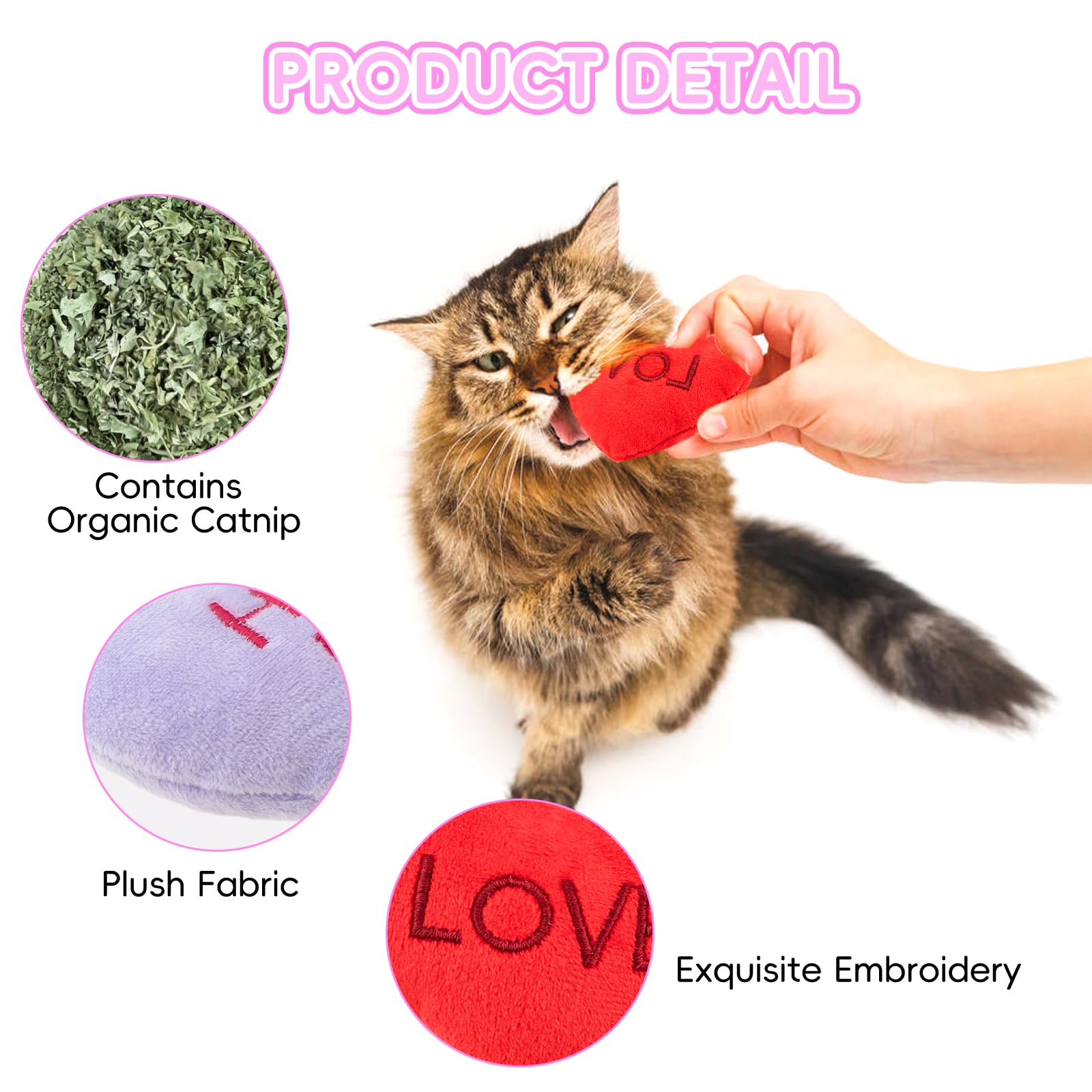 Jocomoni 6Pcs Valentine'S Day Heart Catnip Toy