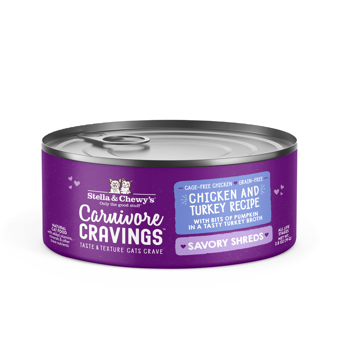 Stella & Chewy’S Carnivore Cravings Savory Shreds Cans - Grain Free, Protein Rich Wet Cat Food - Cage-Free Chicken & Turkey Recipe - (2.8 Ounce Cans, Case Of 24)