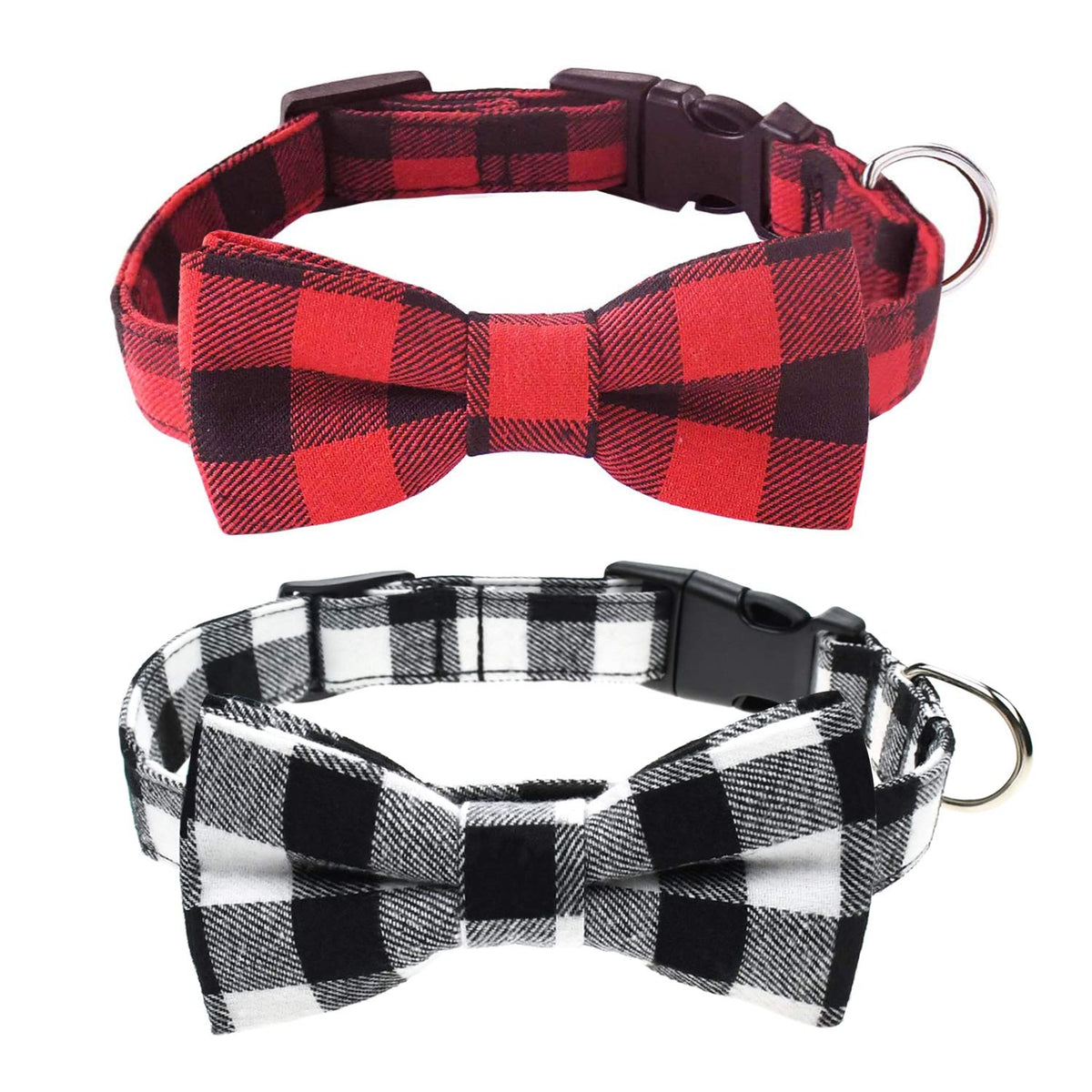 Malier 2 Pack Dog Collar With Bow Tie, Cute Plaid Pattern Dog Collar With Bow Tie And Durable Buckle Collar For Small Medium Lar