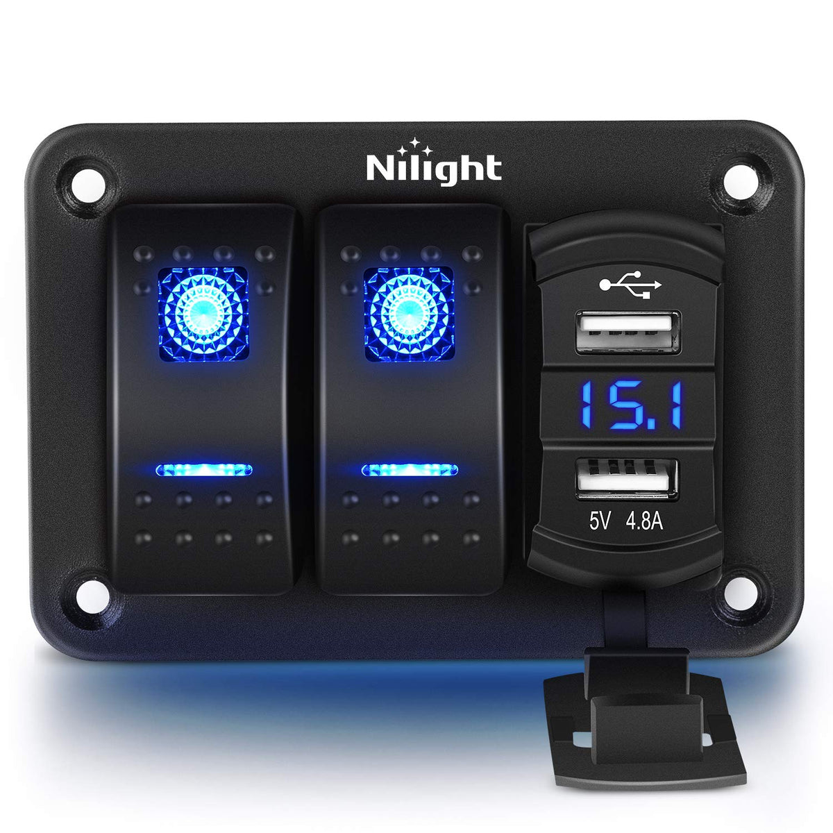 Nilight - 90116C 2 Gang Rocker Switch Panel With 48 Amp Dual Usb Charger Voltmeter Waterproof 12V-24V Dc Rocker Switch With Nigh