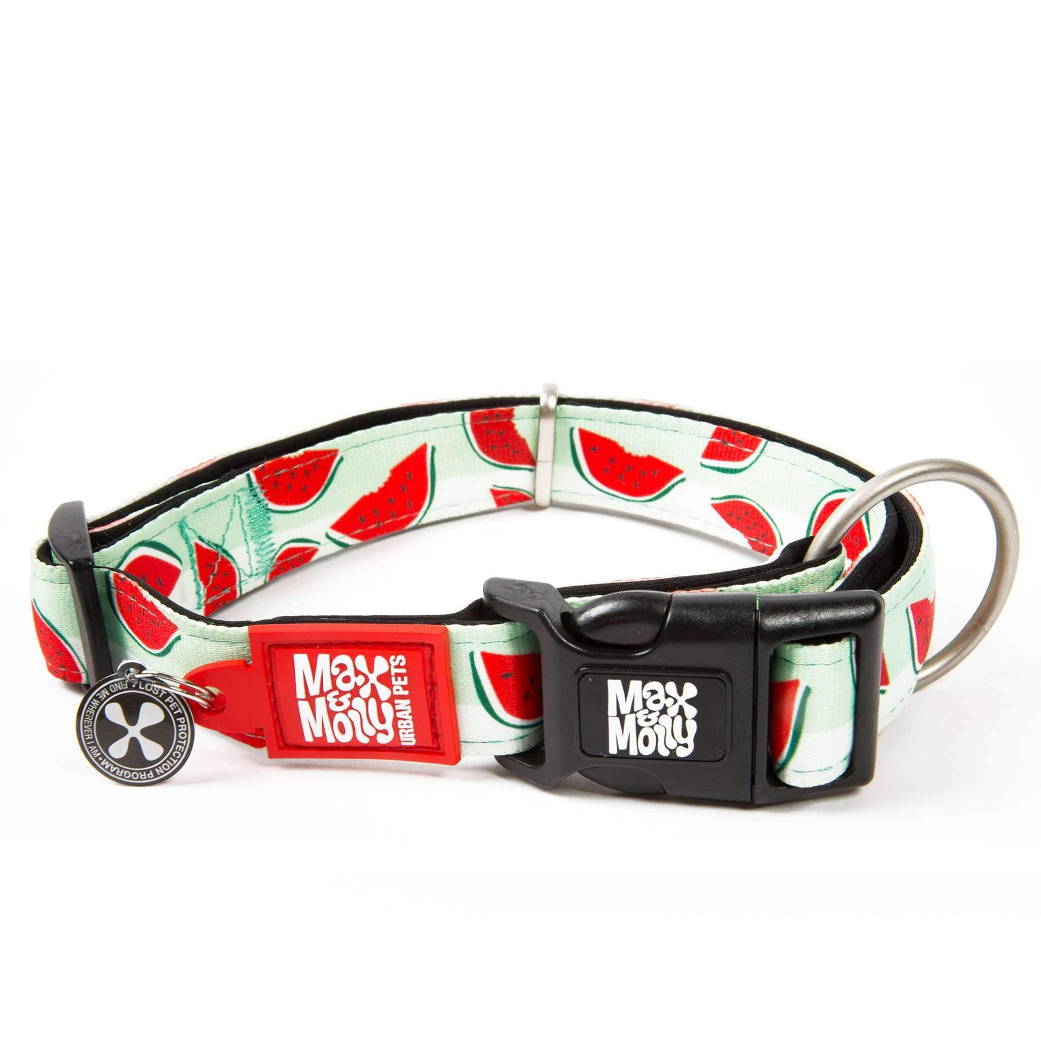 Max & Molly Ultra Comfortable Padded Neoprene Sport Dog Collar with Smart Id Tag, Classic Watermelon S